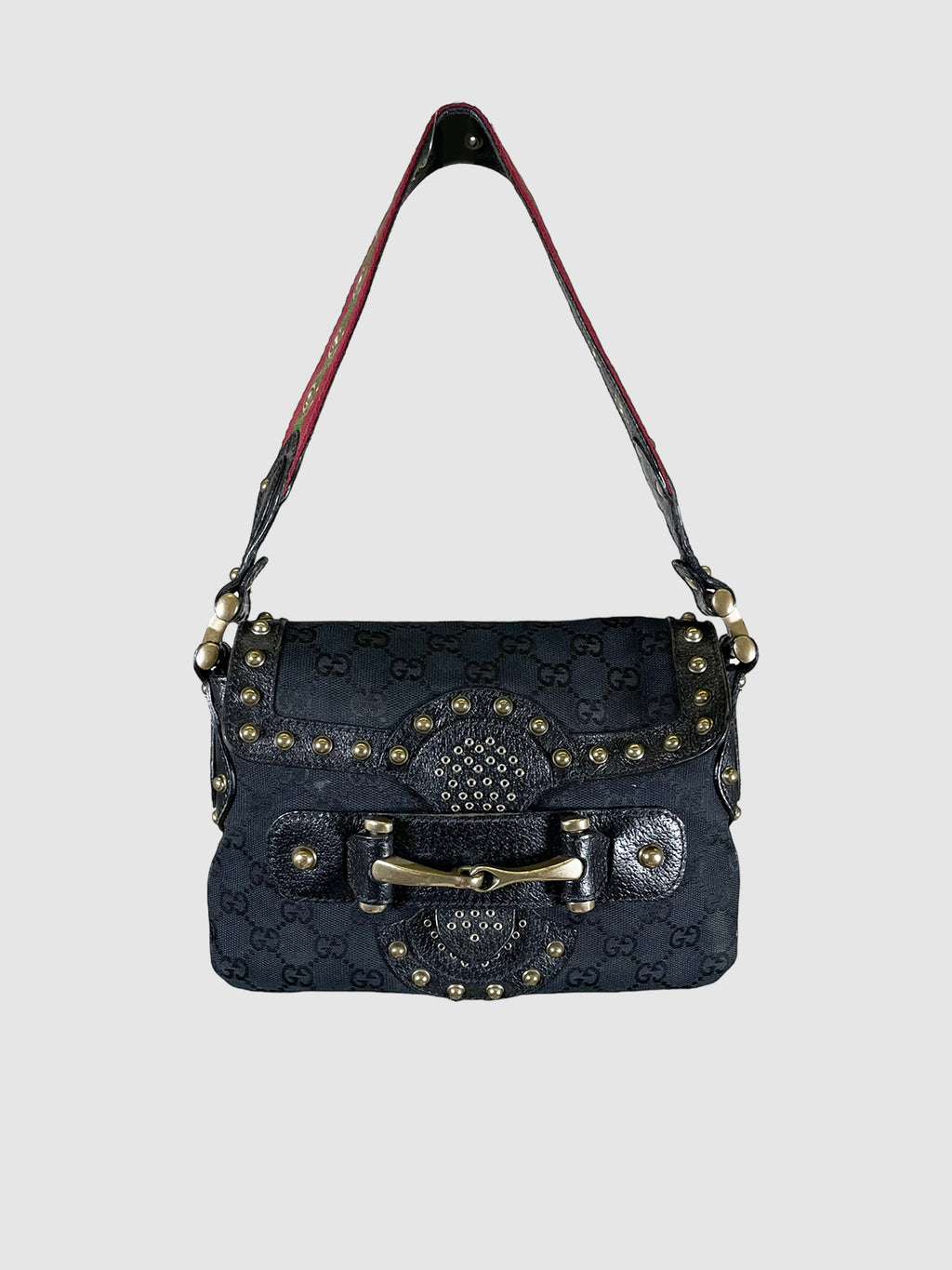 GG Canvas and Leather Studded Pelham Shoulder Bag