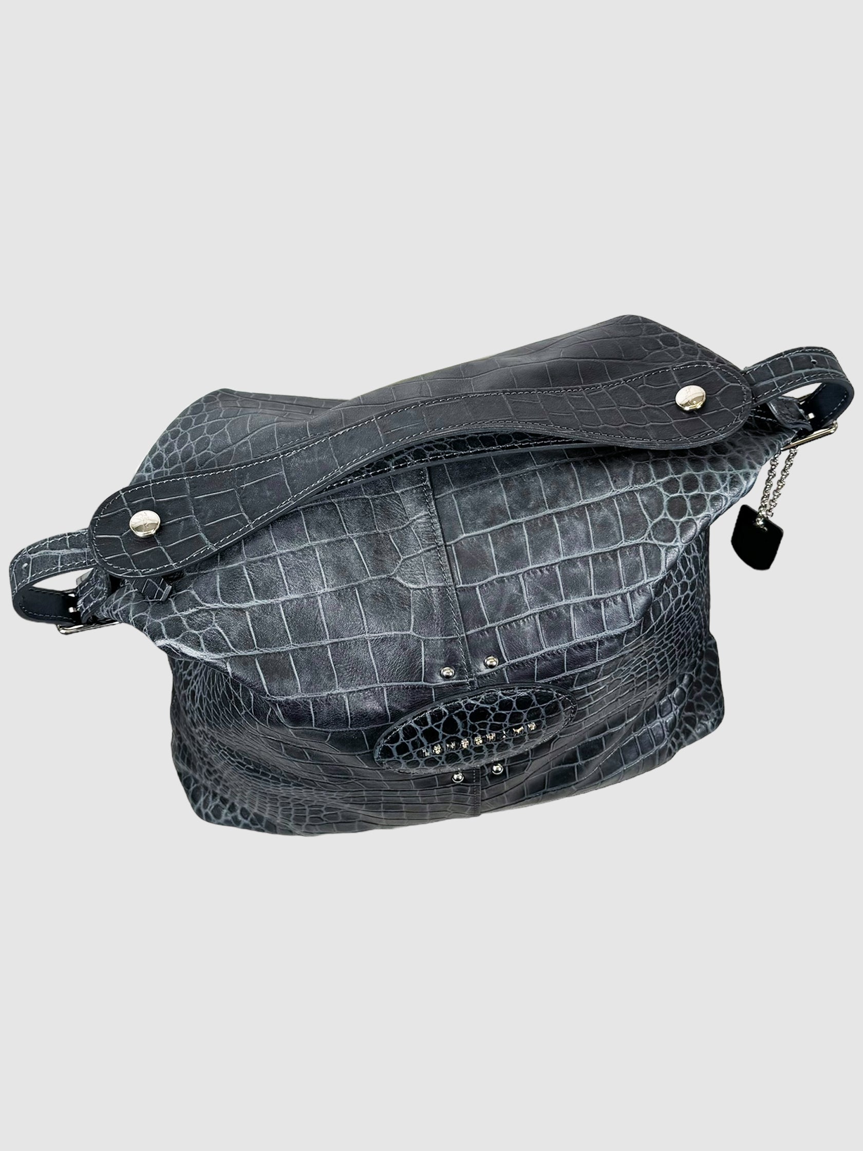 Croc Embossed Leather Shoulder Bag