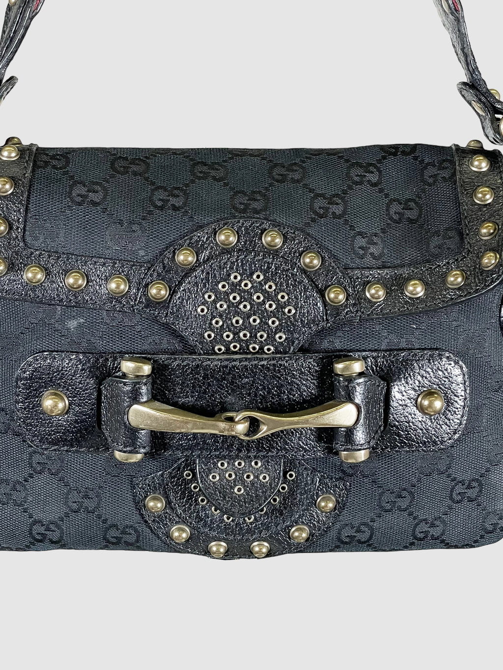 GG Canvas and Leather Studded Pelham Shoulder Bag