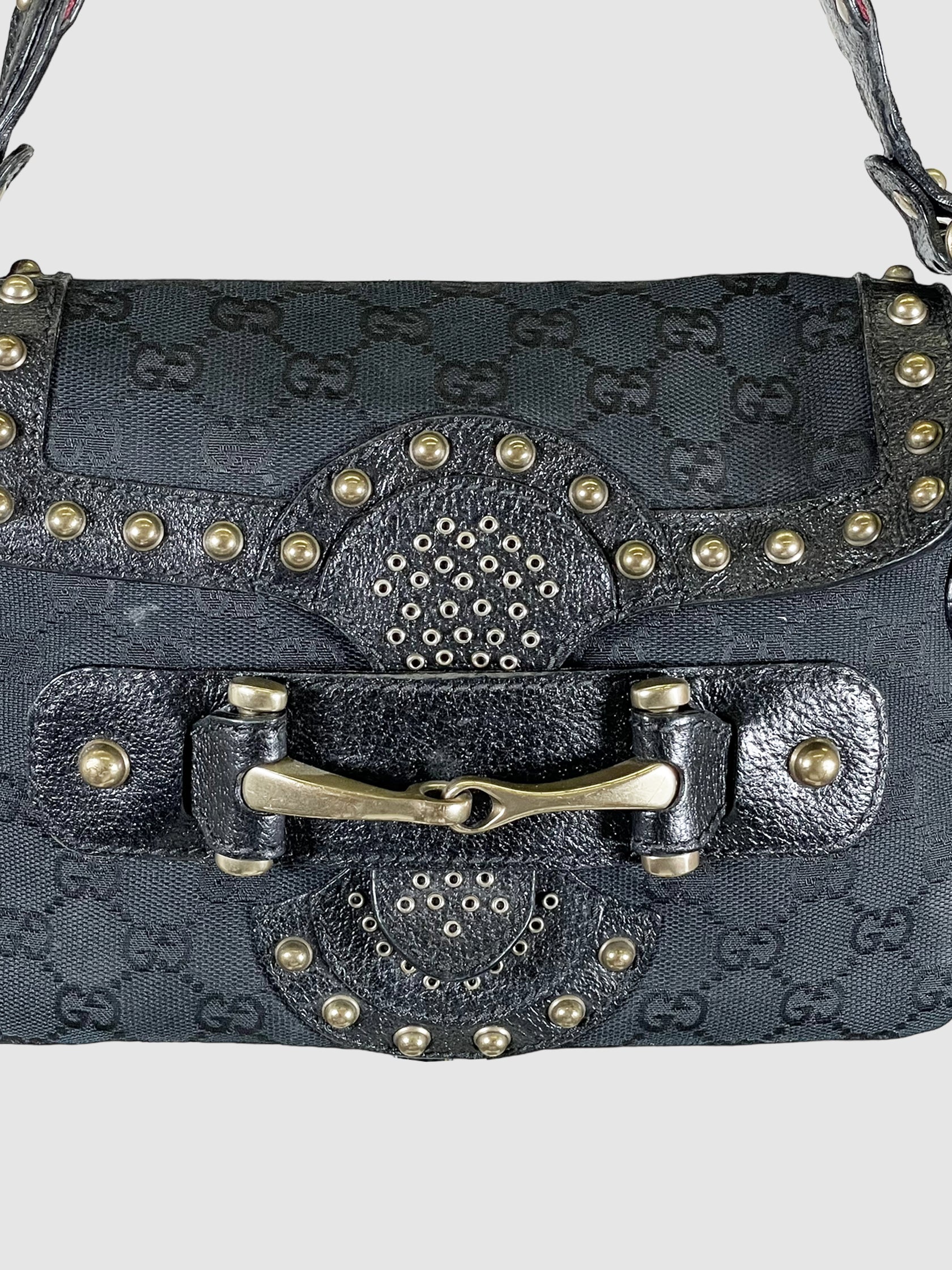 GG Canvas and Leather Studded Pelham Shoulder Bag