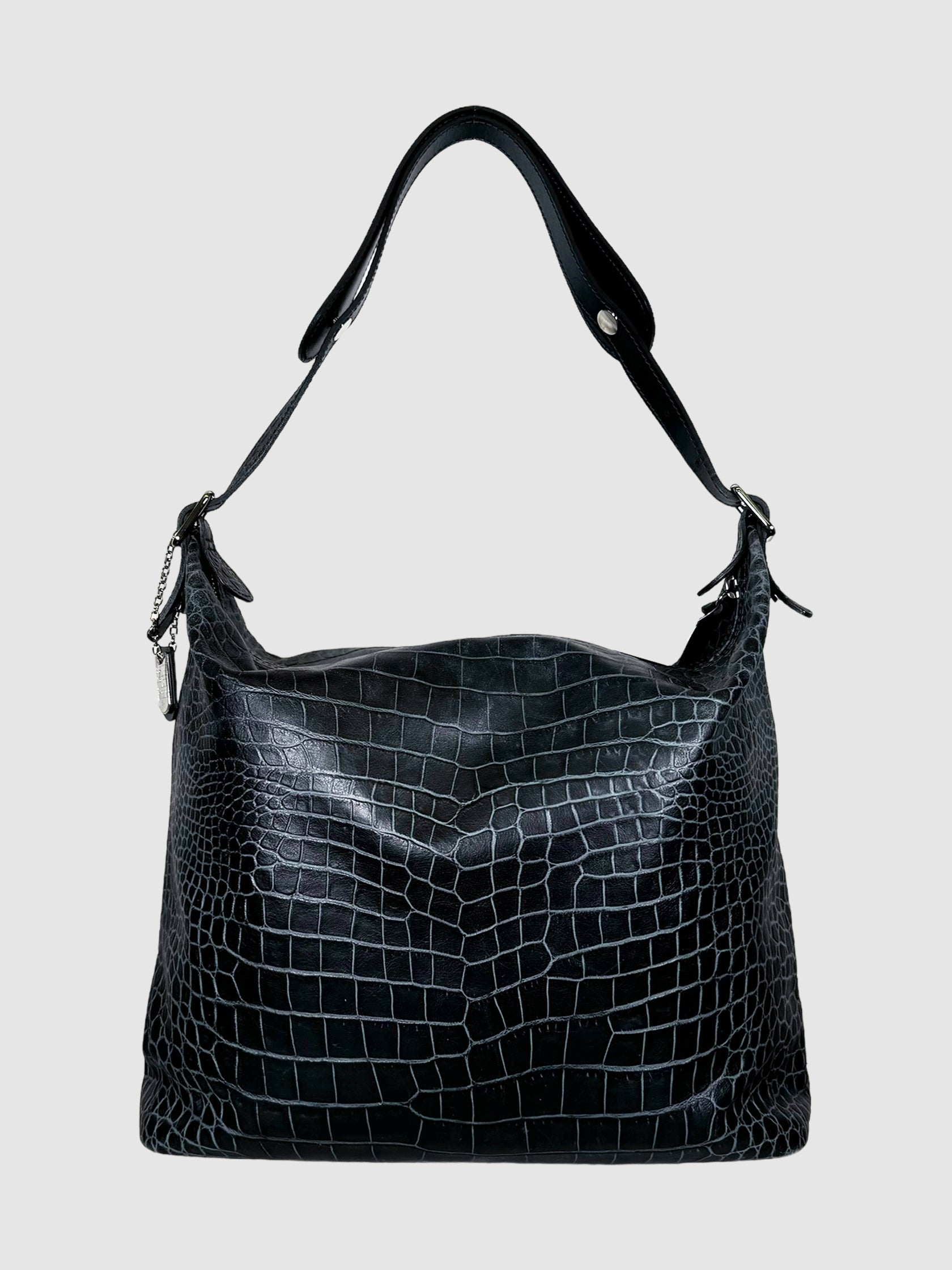 Croc Embossed Leather Shoulder Bag