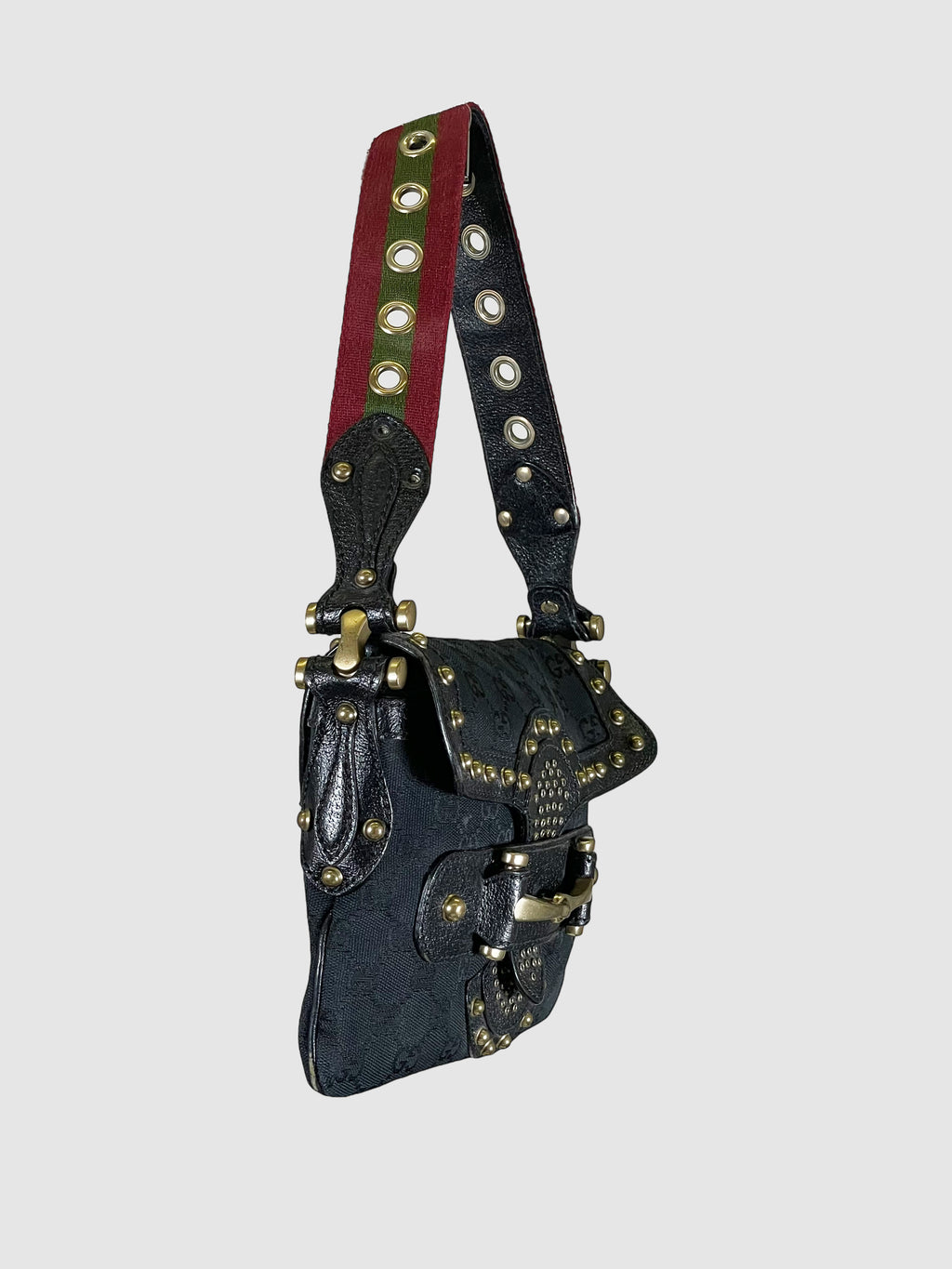 GG Canvas and Leather Studded Pelham Shoulder Bag