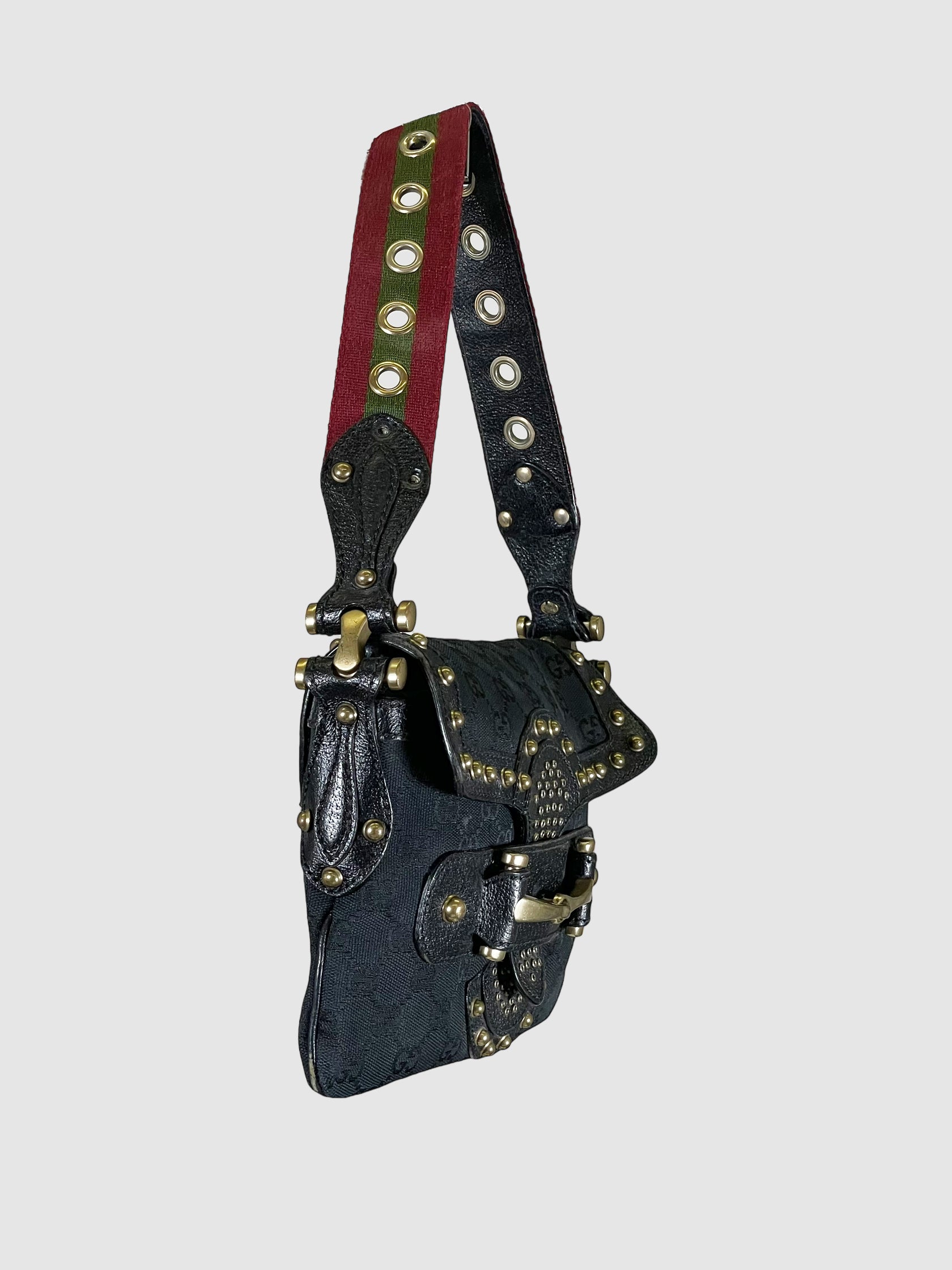 GG Canvas and Leather Studded Pelham Shoulder Bag