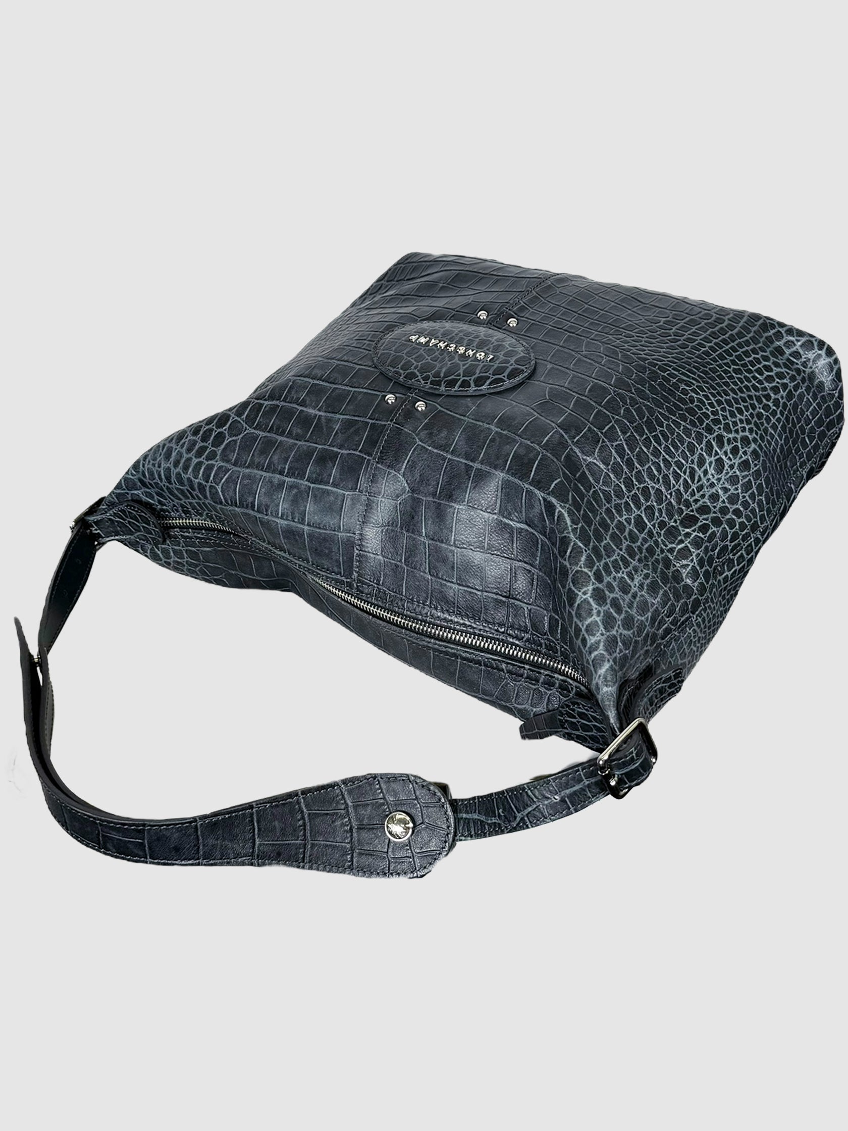 Croc Embossed Leather Shoulder Bag