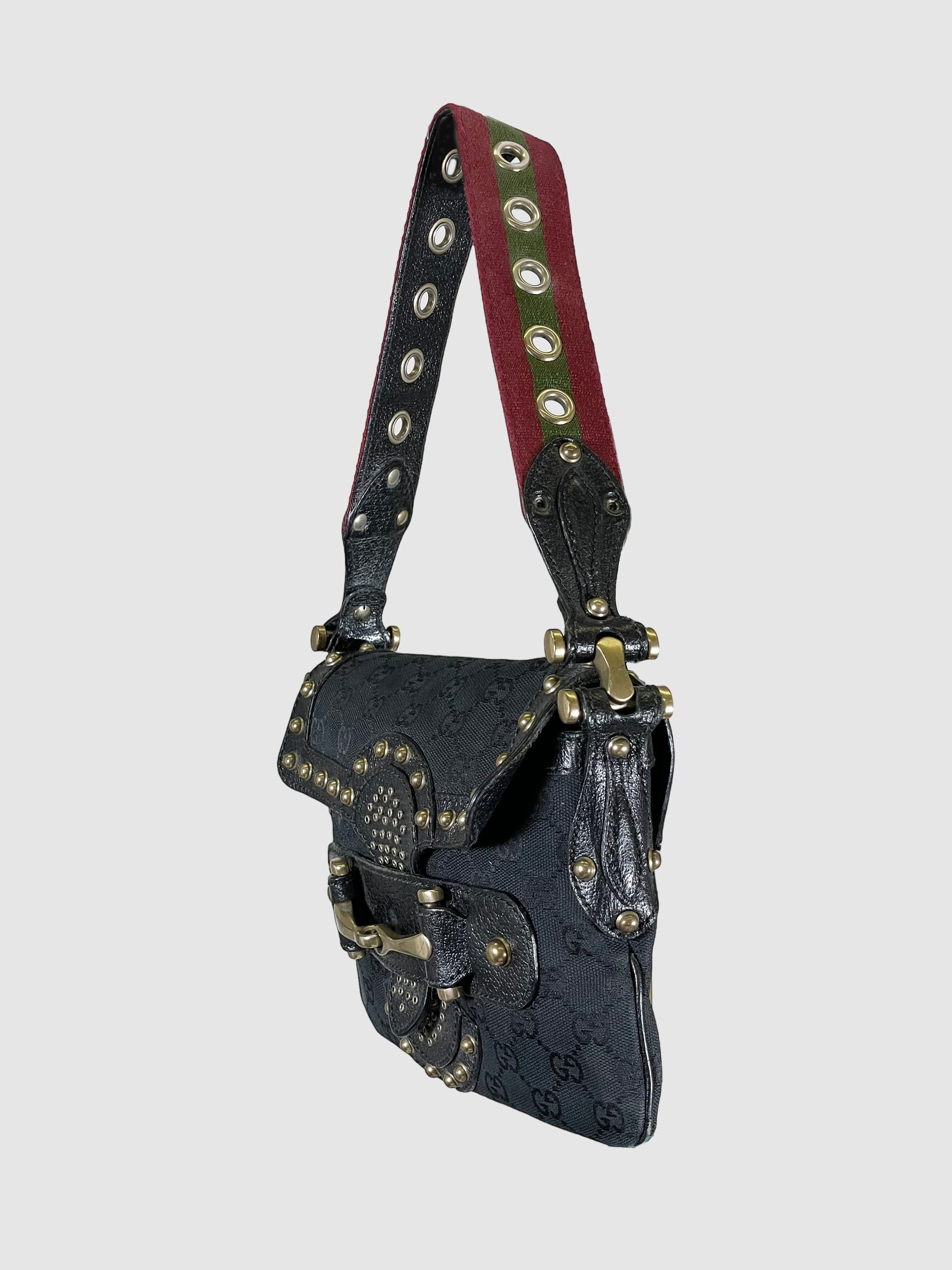 GG Canvas and Leather Studded Pelham Shoulder Bag