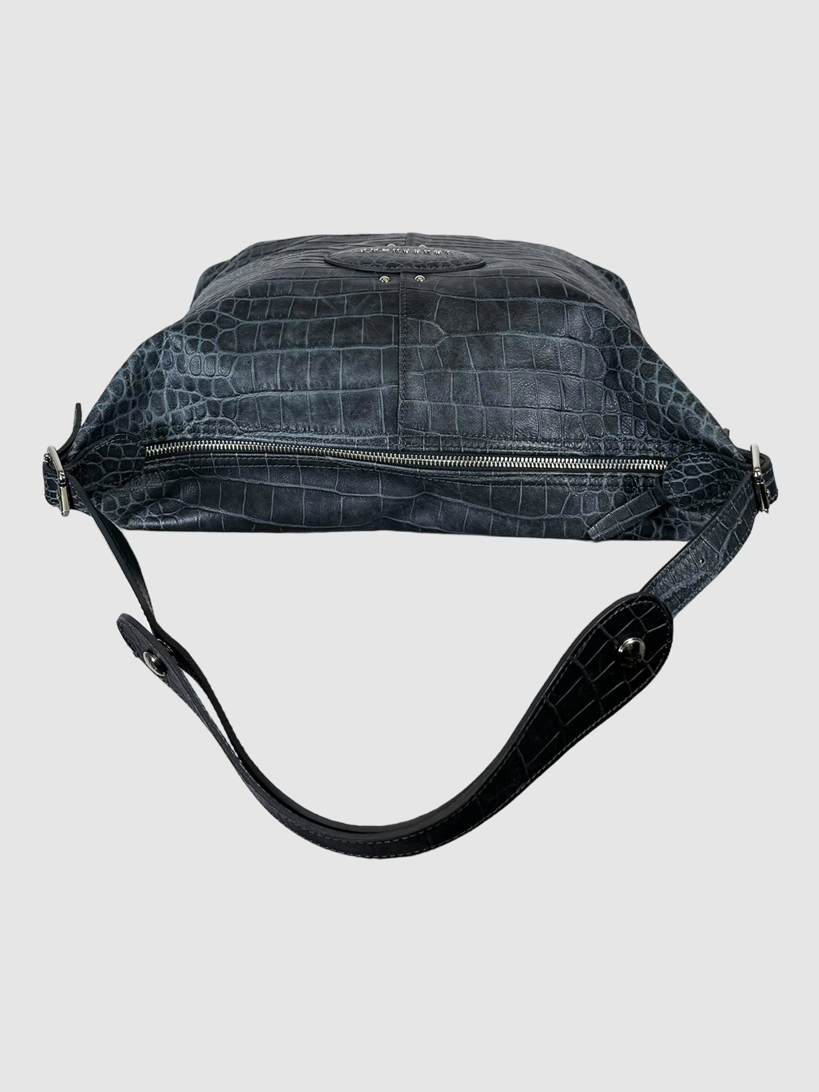 Croc Embossed Leather Shoulder Bag