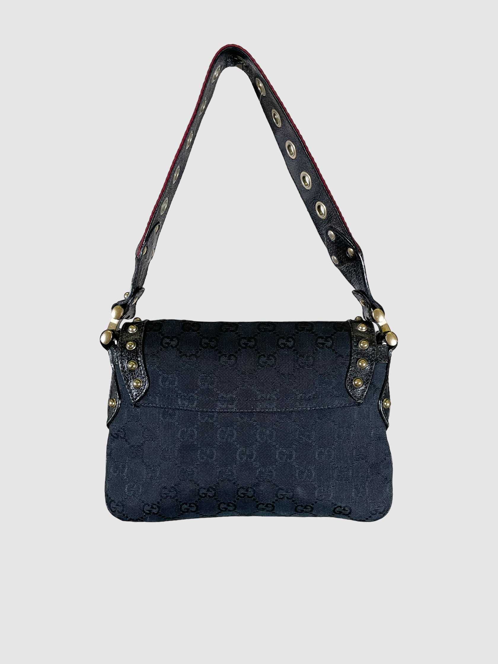 GG Canvas and Leather Studded Pelham Shoulder Bag