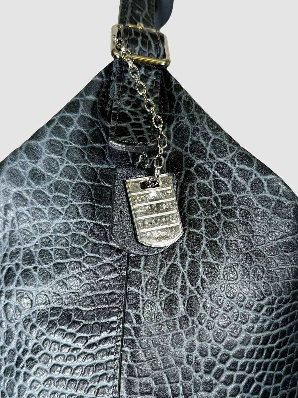 Croc Embossed Leather Shoulder Bag