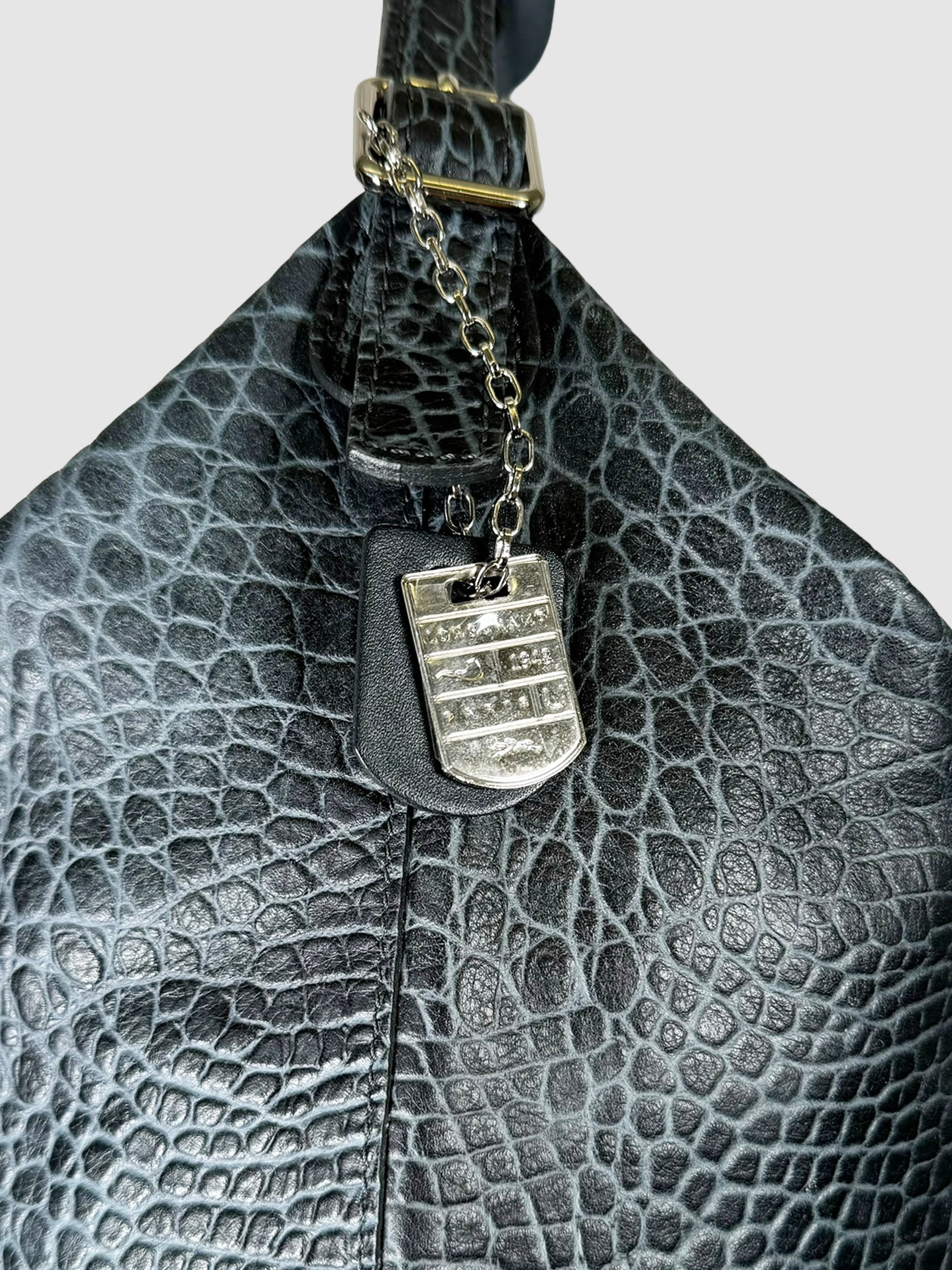 Croc Embossed Leather Shoulder Bag