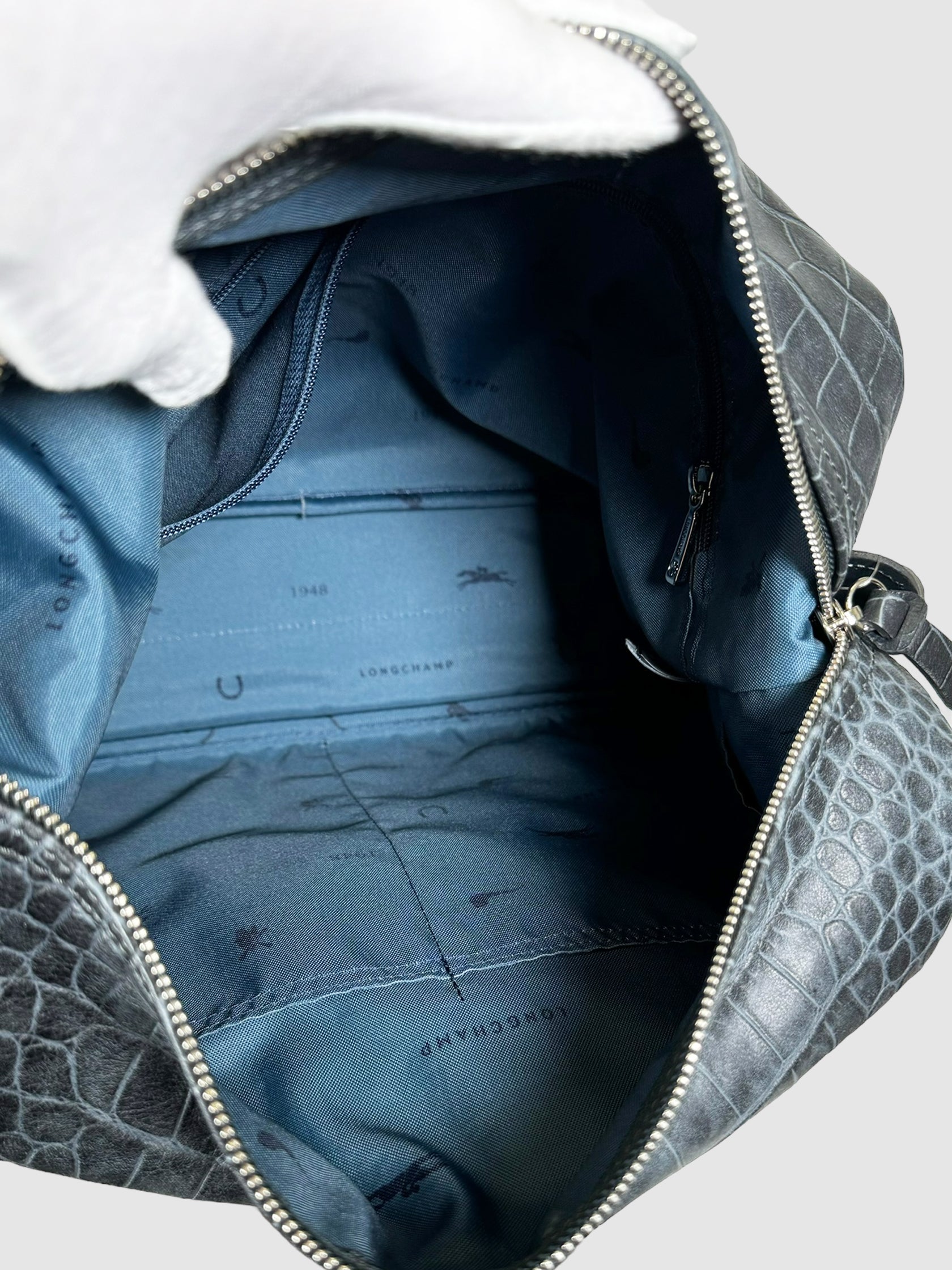 Croc Embossed Leather Shoulder Bag