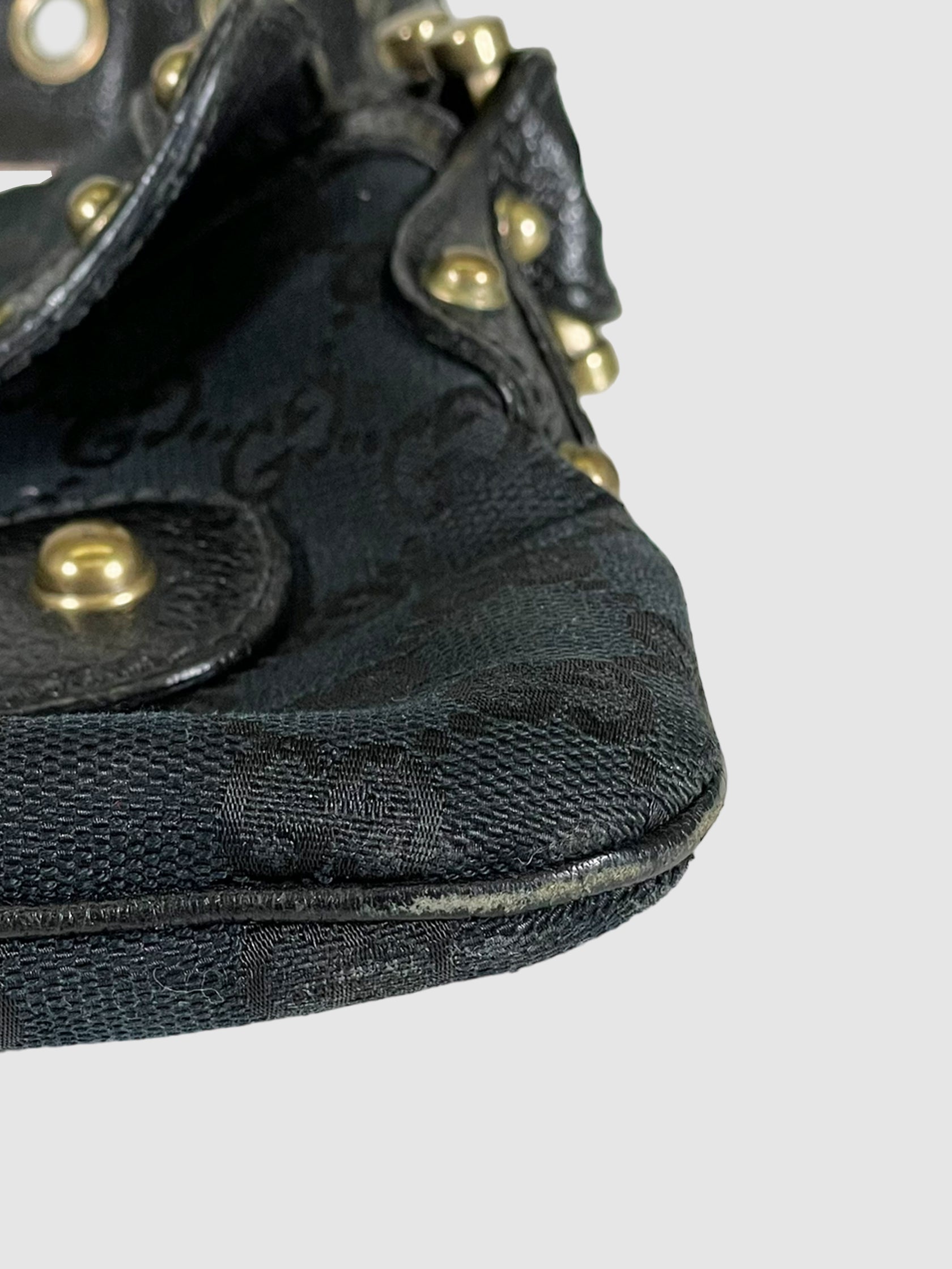 GG Canvas and Leather Studded Pelham Shoulder Bag