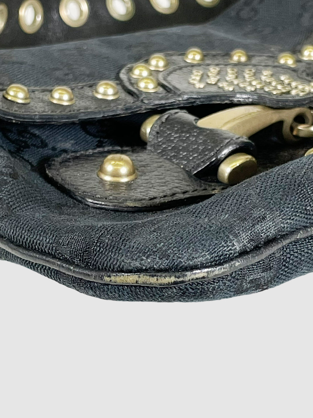 GG Canvas and Leather Studded Pelham Shoulder Bag