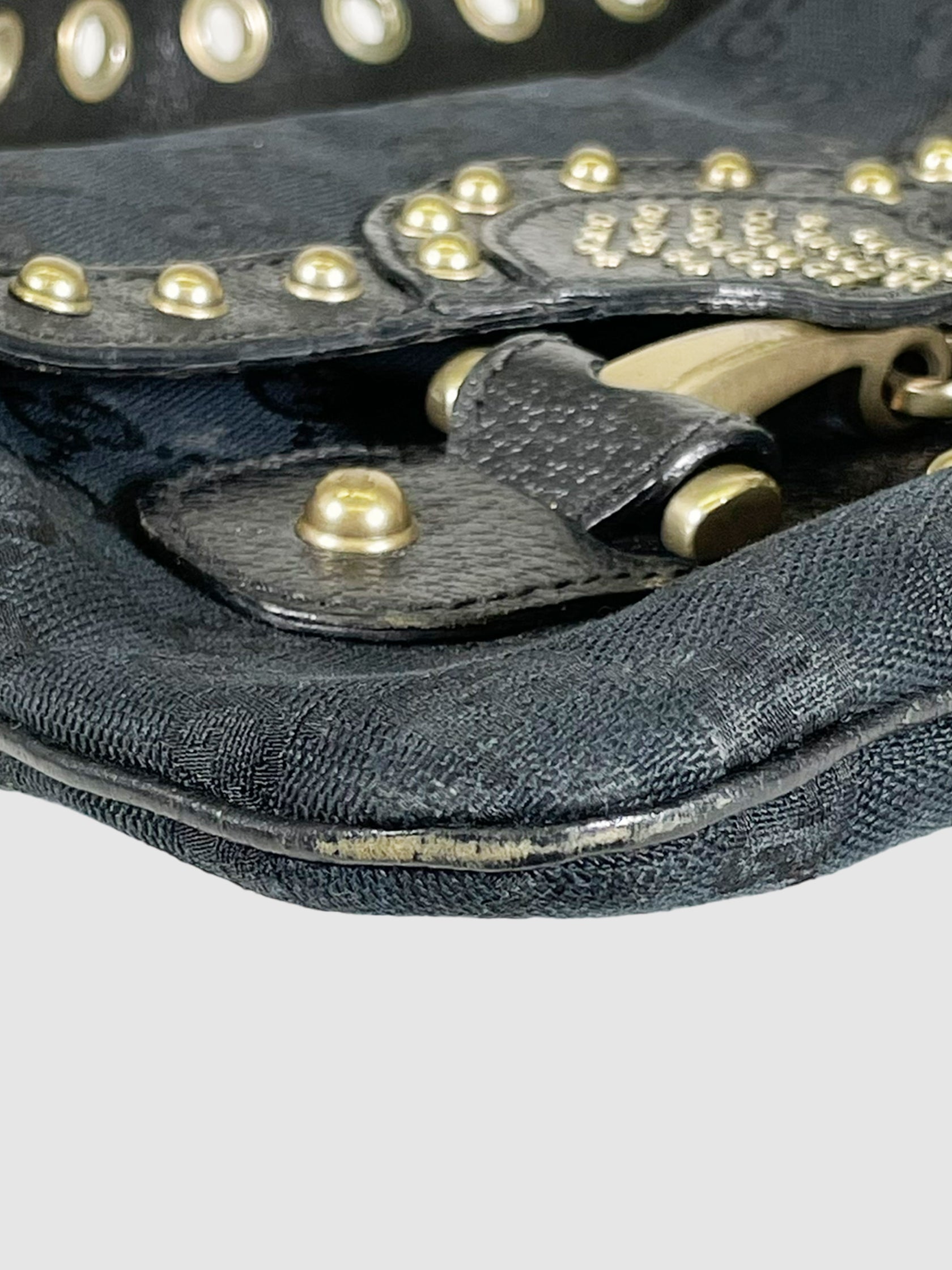 GG Canvas and Leather Studded Pelham Shoulder Bag