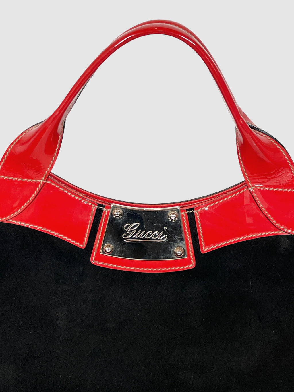 Medium Suede Race Top Handle Bag