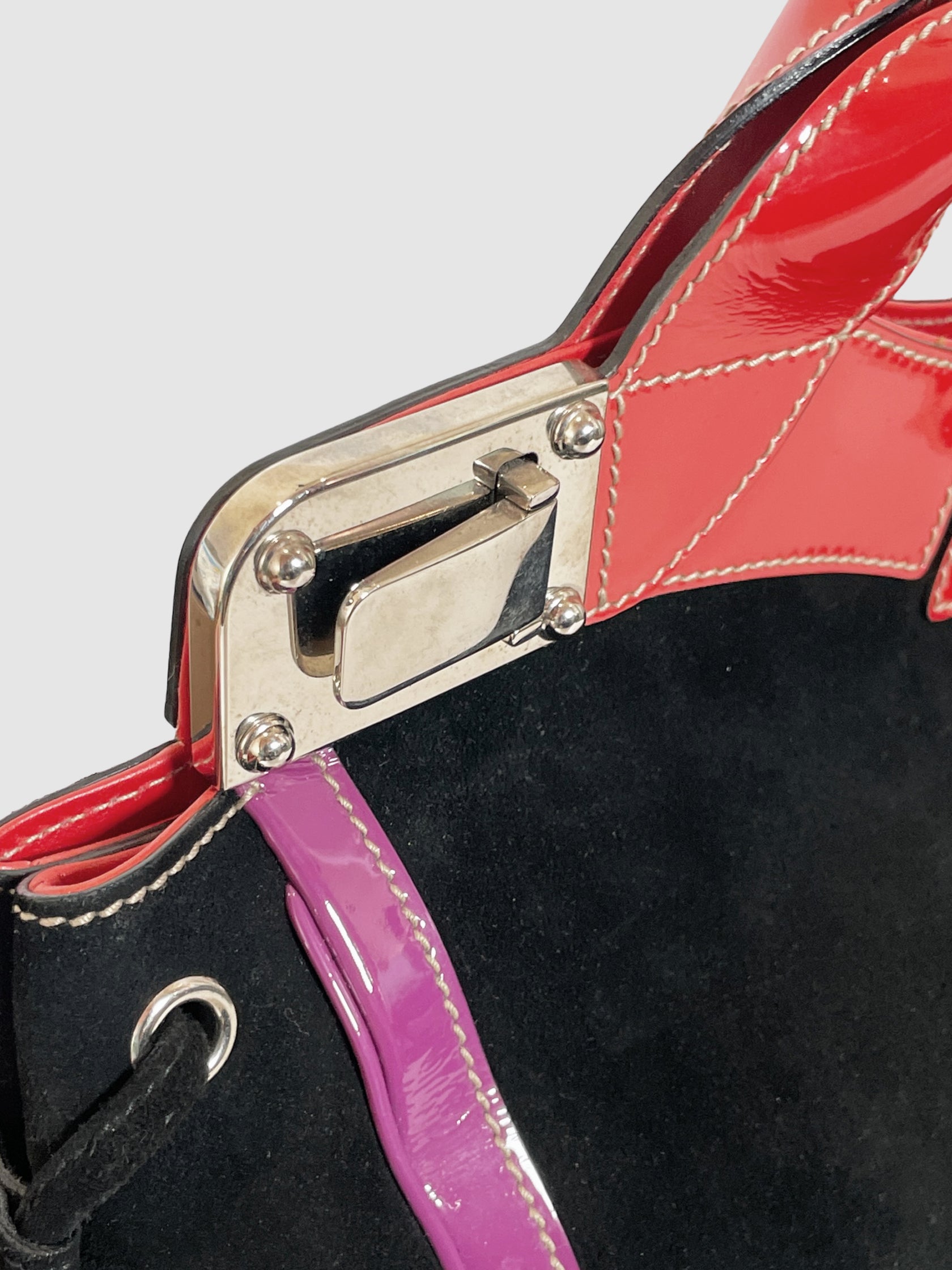 Medium Suede Race Top Handle Bag