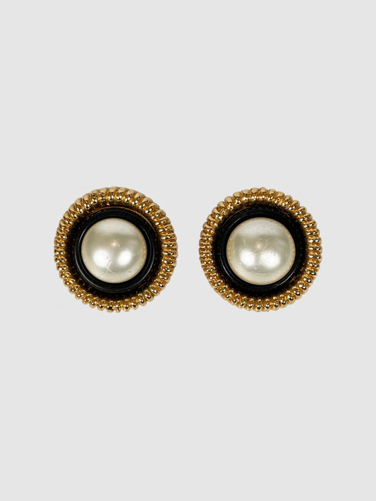 Chanel Round Faux Pearl Clip-On Earrings