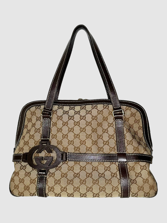 Gucci GG Canvas Abbey Tote Bag in Brown Consignment Secondhand Designer Luxury Resale Toronto Trendy