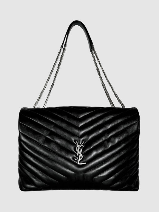 Saint Laurent Black Quilted Large Loulou Chain Satchel Bag Consignment Secondhand Designer Luxury Resale Toronto Trendy