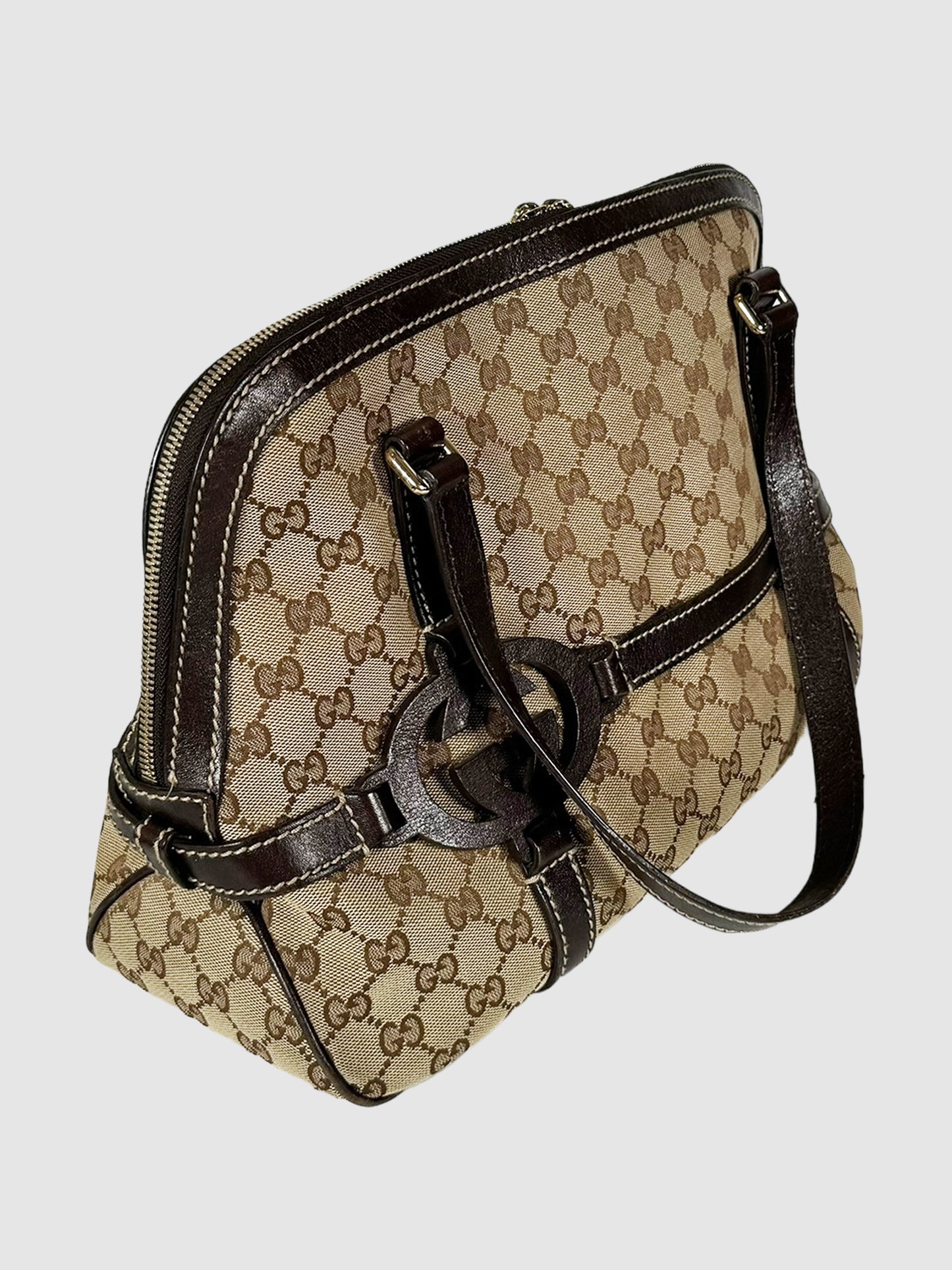 Gucci GG Canvas Abbey Tote Bag in Brown Consignment Secondhand Designer Luxury Resale Toronto Trendy