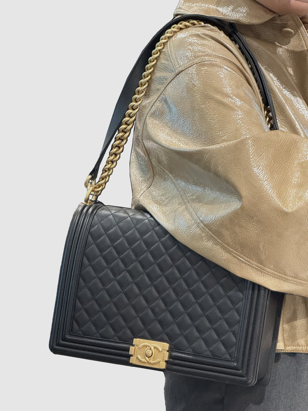 Large Quilted Leather Boy Bag