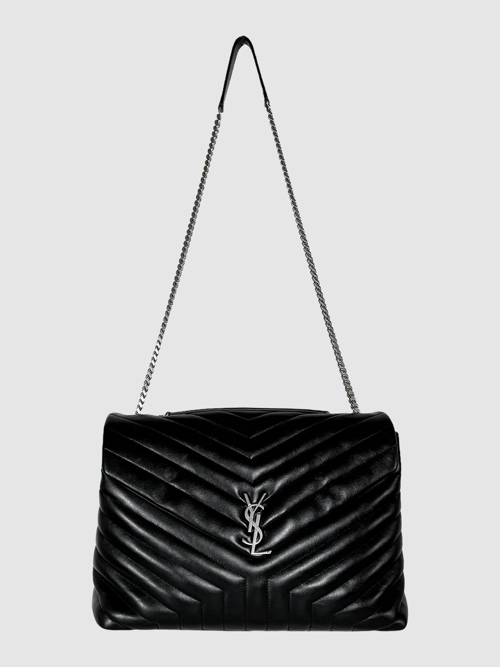 Saint Laurent Black Quilted Large Loulou Chain Satchel Bag Consignment Secondhand Designer Luxury Resale Toronto Trendy