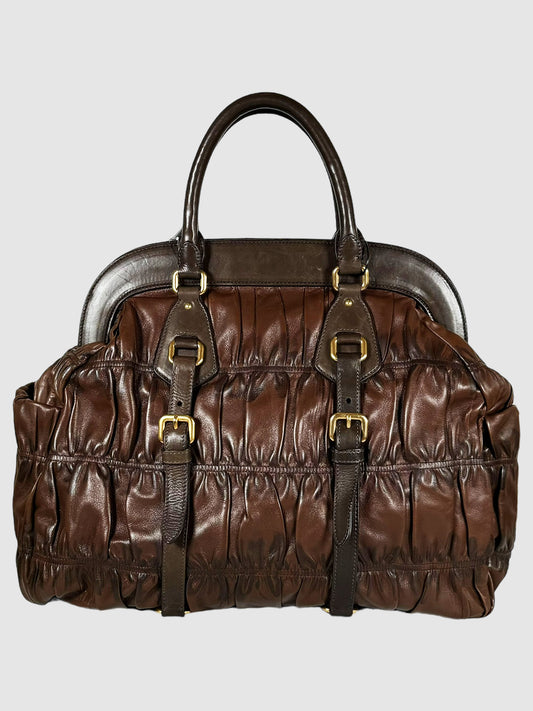 Prada 2006 Large Nappa Gaufre Leather Handbag in Brown Consignment Secondhand Designer Luxury Resale Toronto Trendy