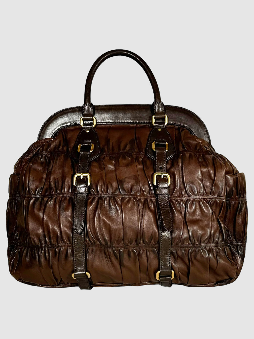 Prada 2006 Large Nappa Gaufre Leather Handbag in Brown Consignment Secondhand Designer Luxury Resale Toronto Trendy