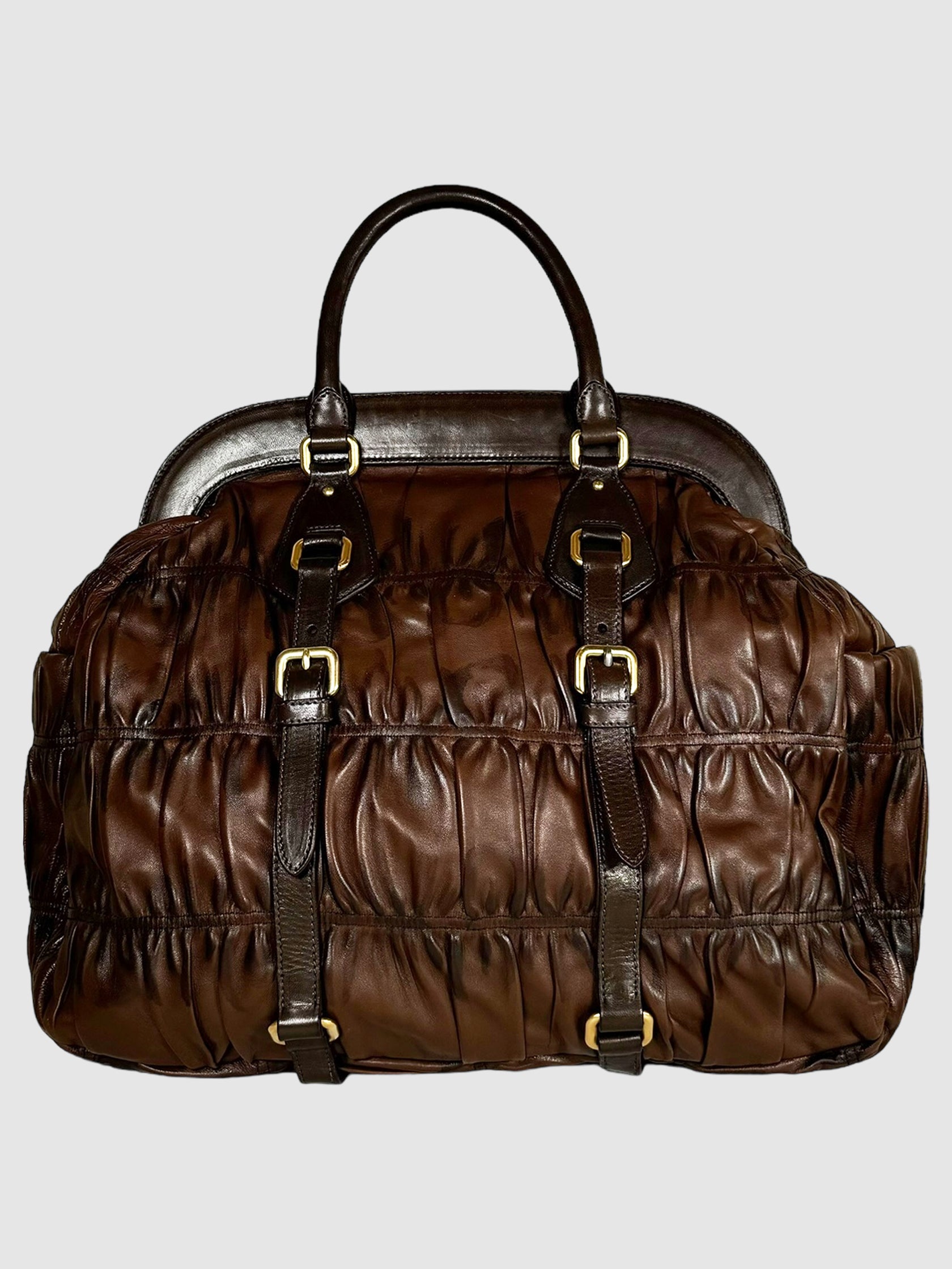 Prada 2006 Large Nappa Gaufre Leather Handbag in Brown Consignment Secondhand Designer Luxury Resale Toronto Trendy