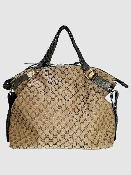 Gucci Large Canvas Bamboo Bar Shoulder Bag Consignment Secondhand Designer Luxury Resale Toronto Trendy