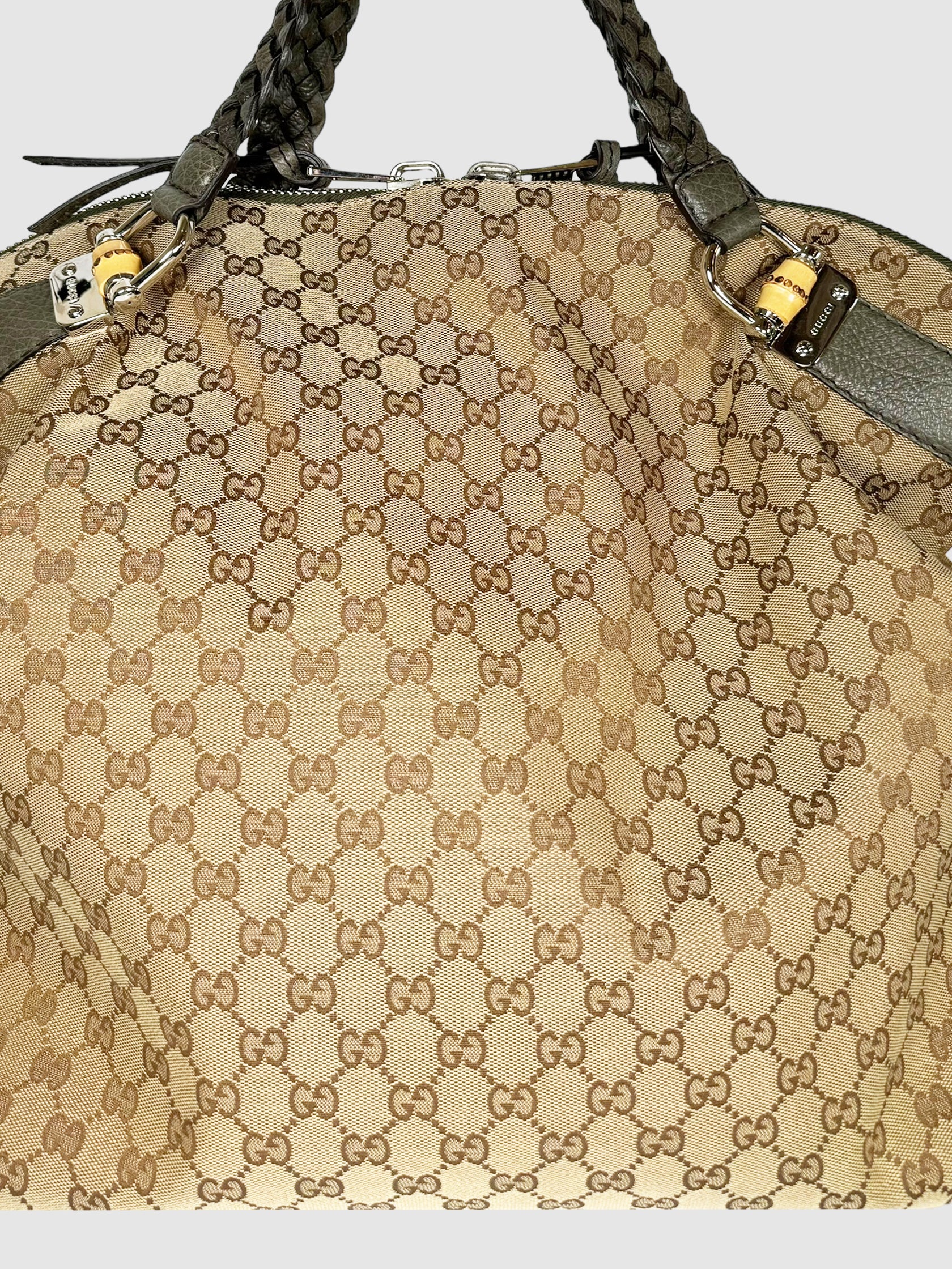 Large Canvas Bamboo Bar Shoulder Bag