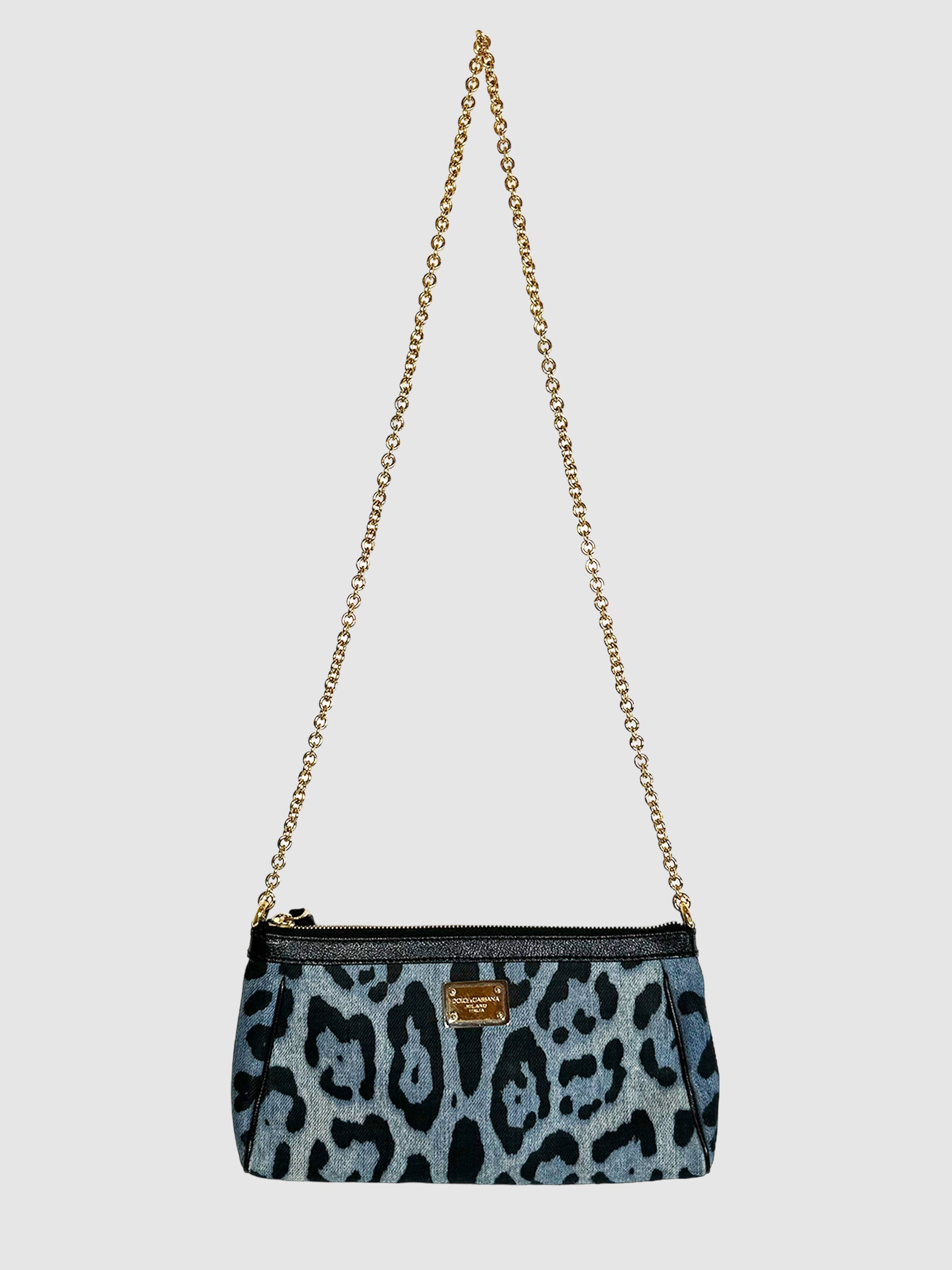 Denim Leopard Print Crossbody Bag