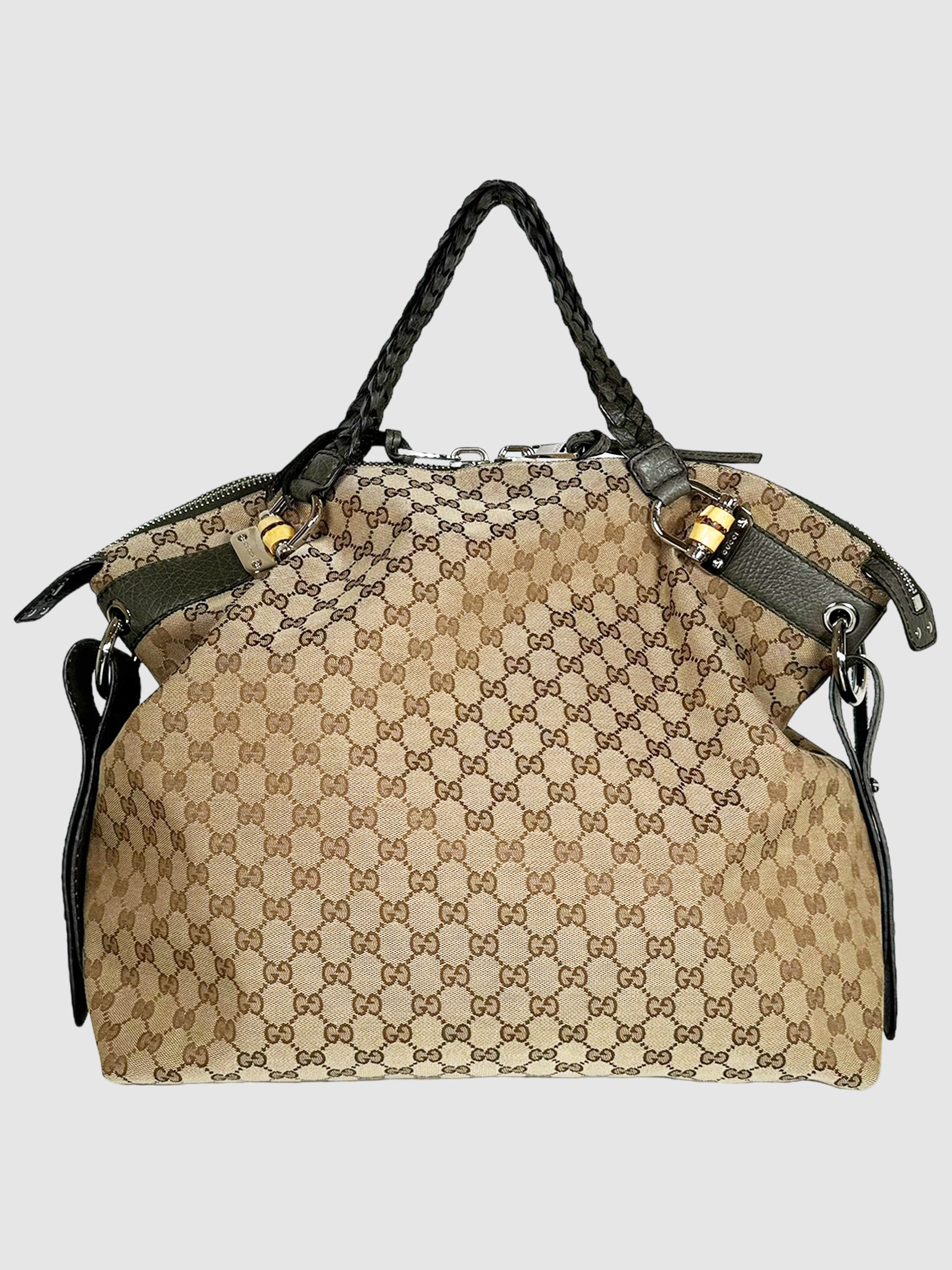 Gucci Large Canvas Bamboo Bar Shoulder Bag Consignment Secondhand Designer Luxury Resale Toronto Trendy