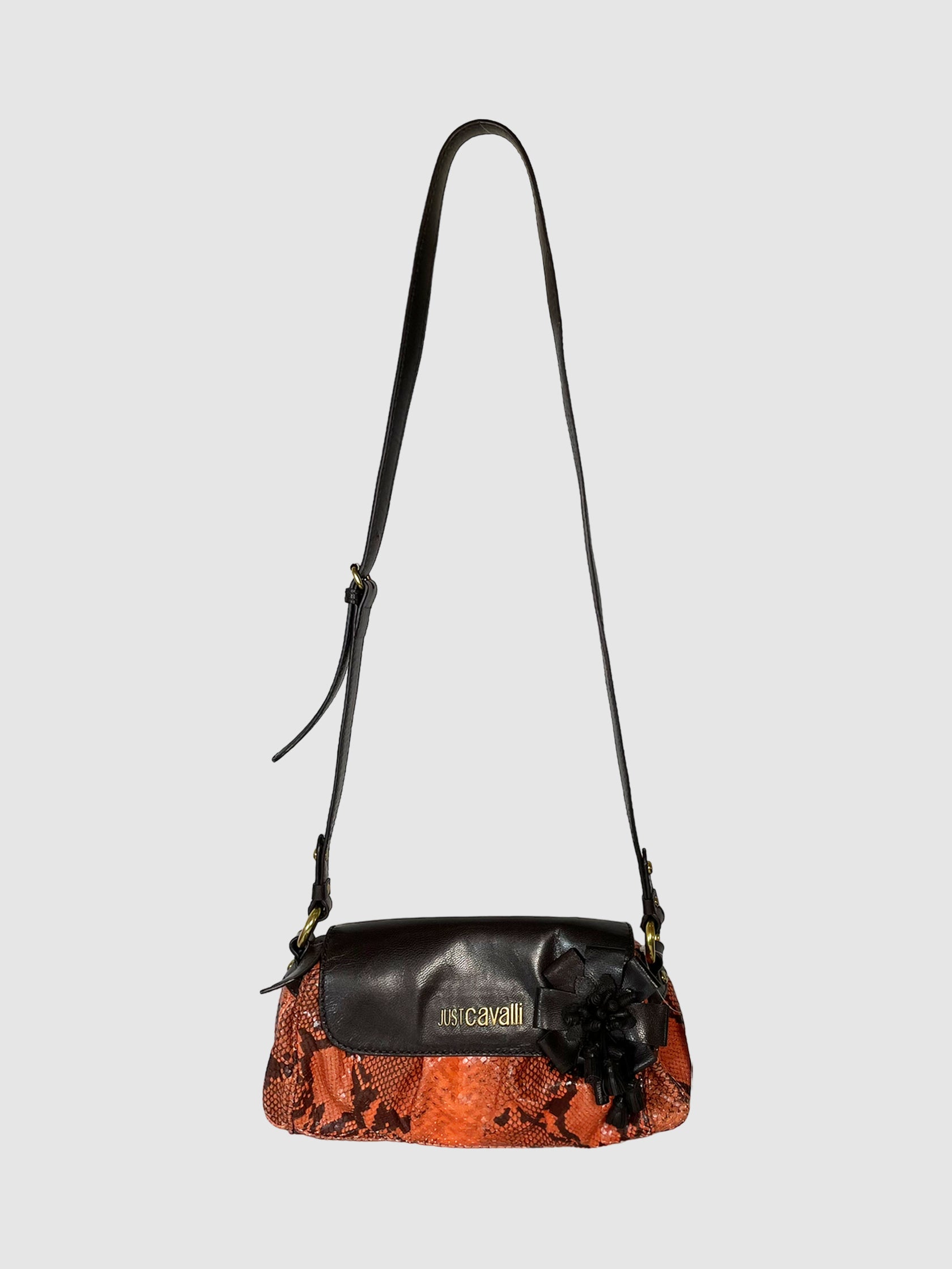 Just Cavalli Leather Embossed Cross Body Bag