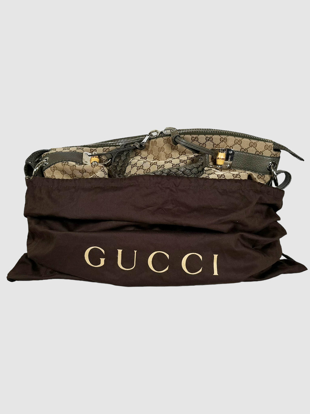 Gucci Large Canvas Bamboo Bar Shoulder Bag Consignment Secondhand Designer Luxury Resale Toronto Trendy