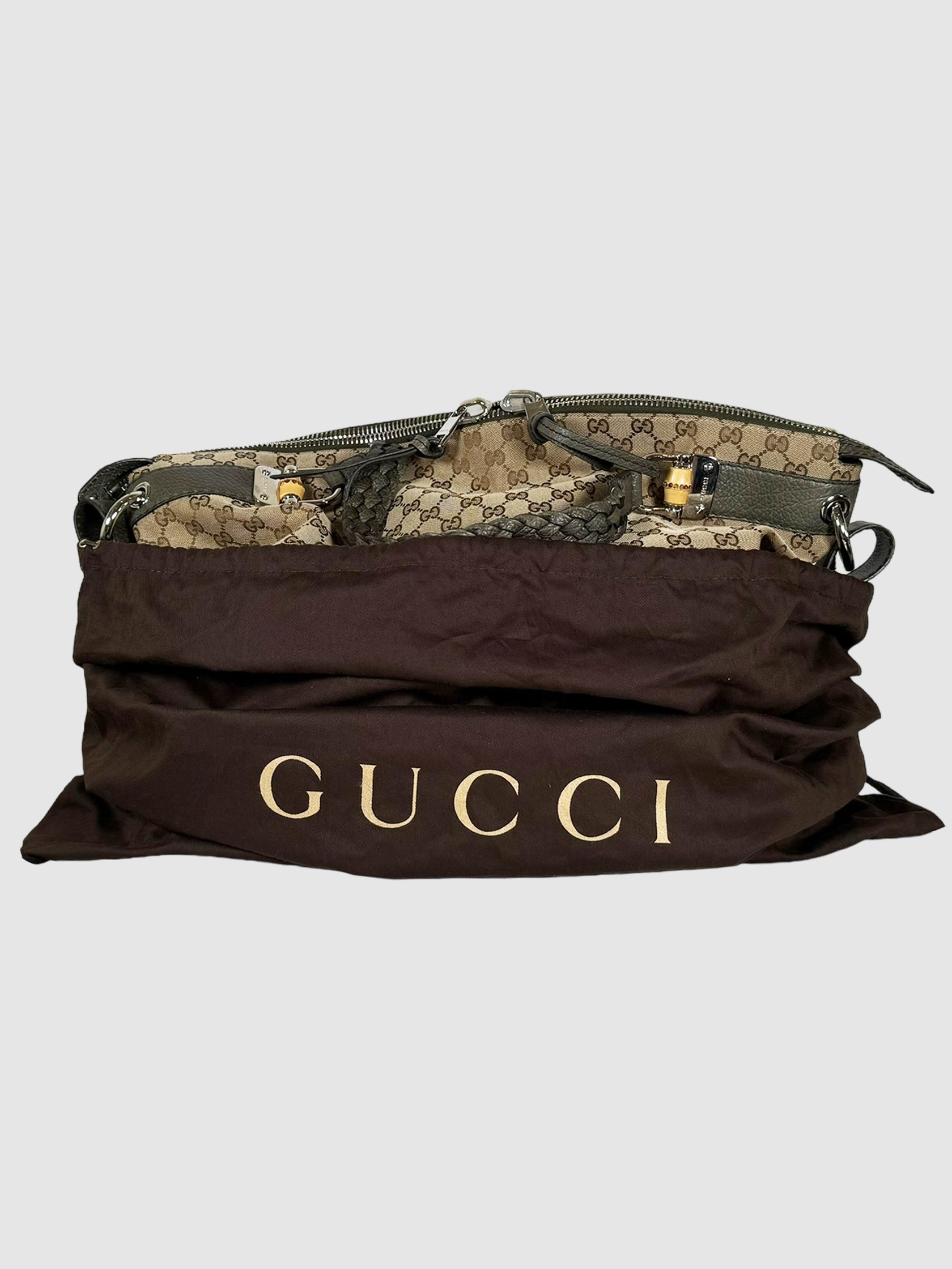 Gucci Large Canvas Bamboo Bar Shoulder Bag Consignment Secondhand Designer Luxury Resale Toronto Trendy