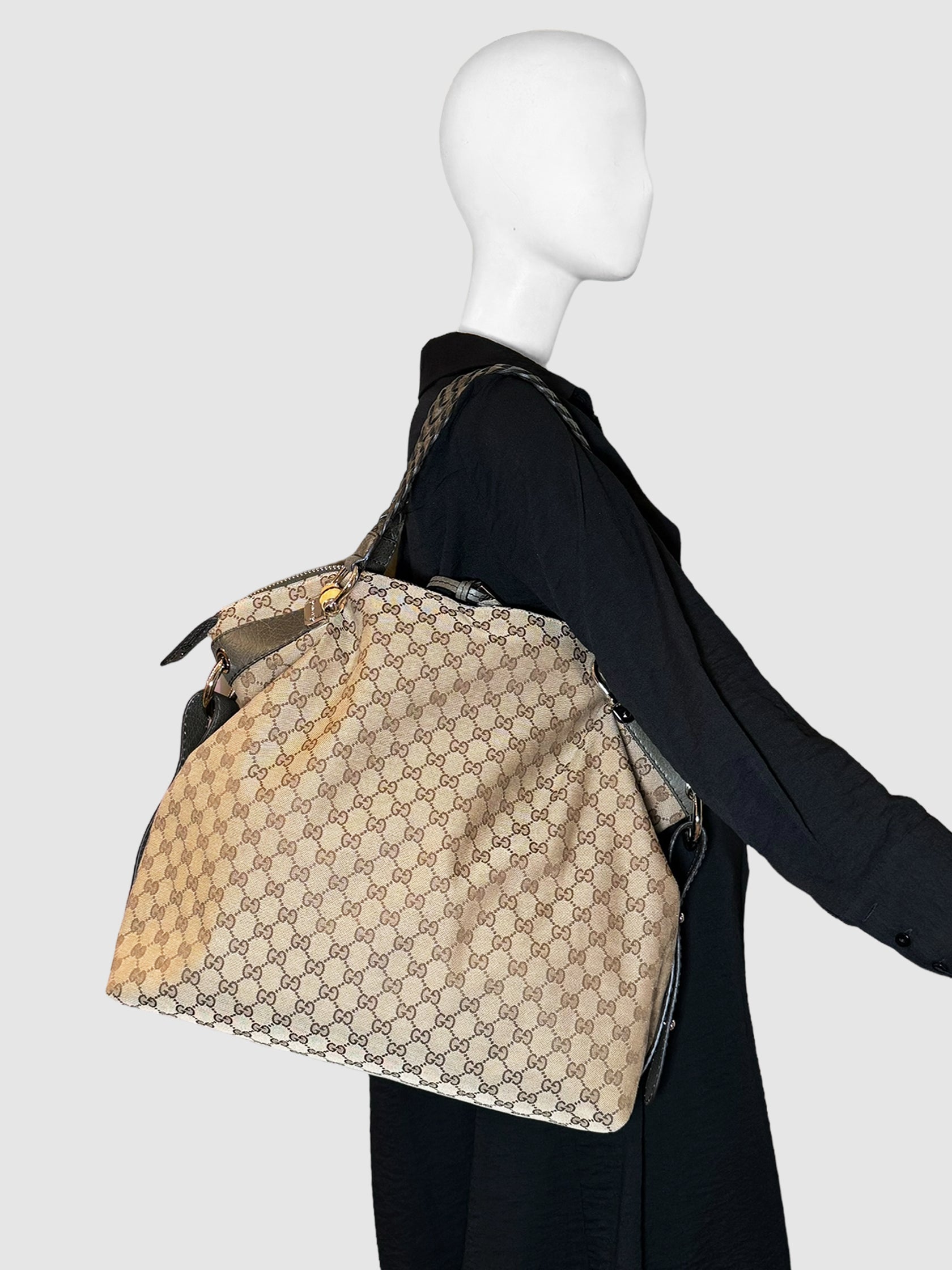 Gucci Large Canvas Bamboo Bar Shoulder Bag Consignment Secondhand Designer Luxury Resale Toronto Trendy