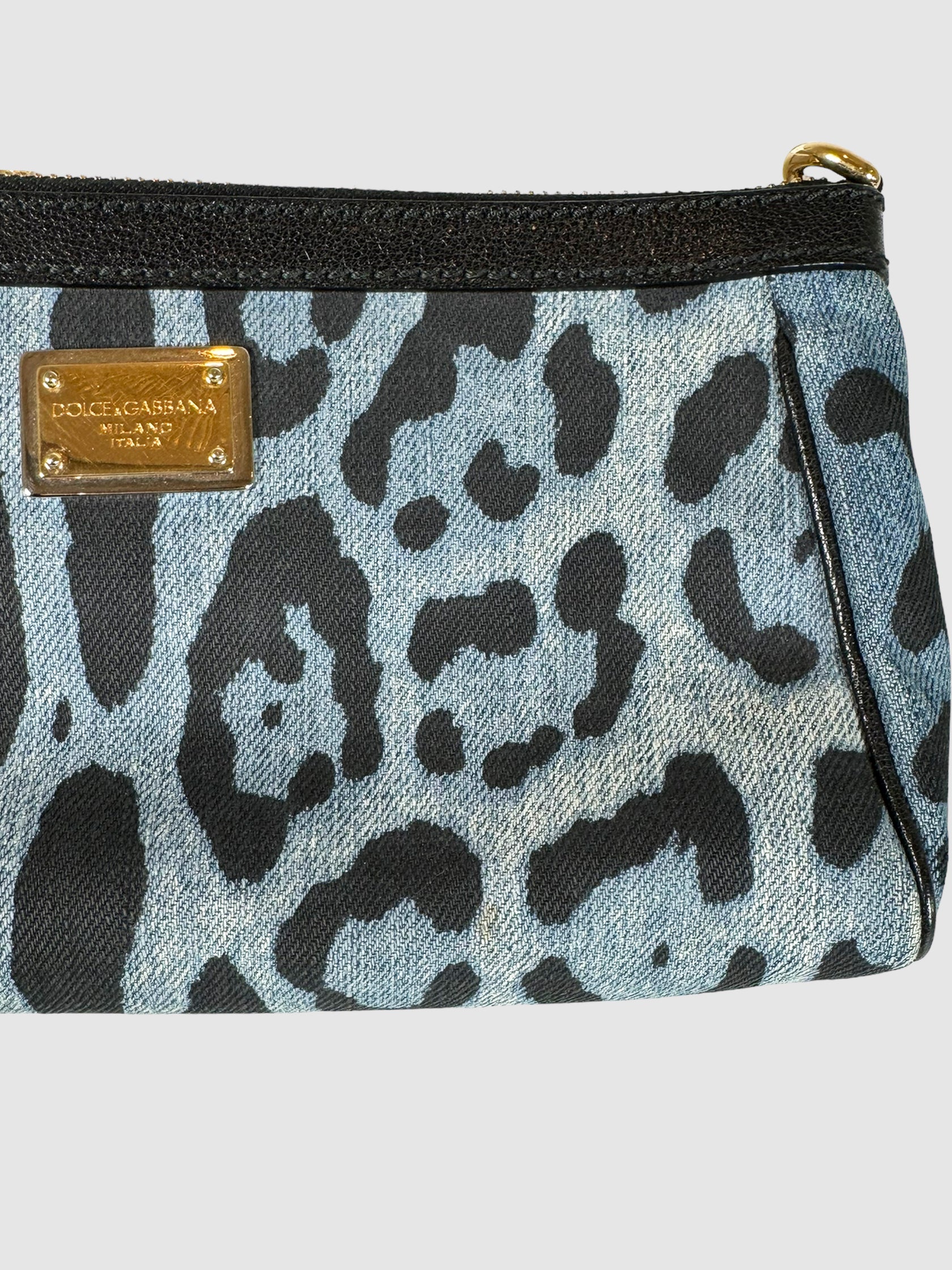Denim Leopard Print Crossbody Bag
