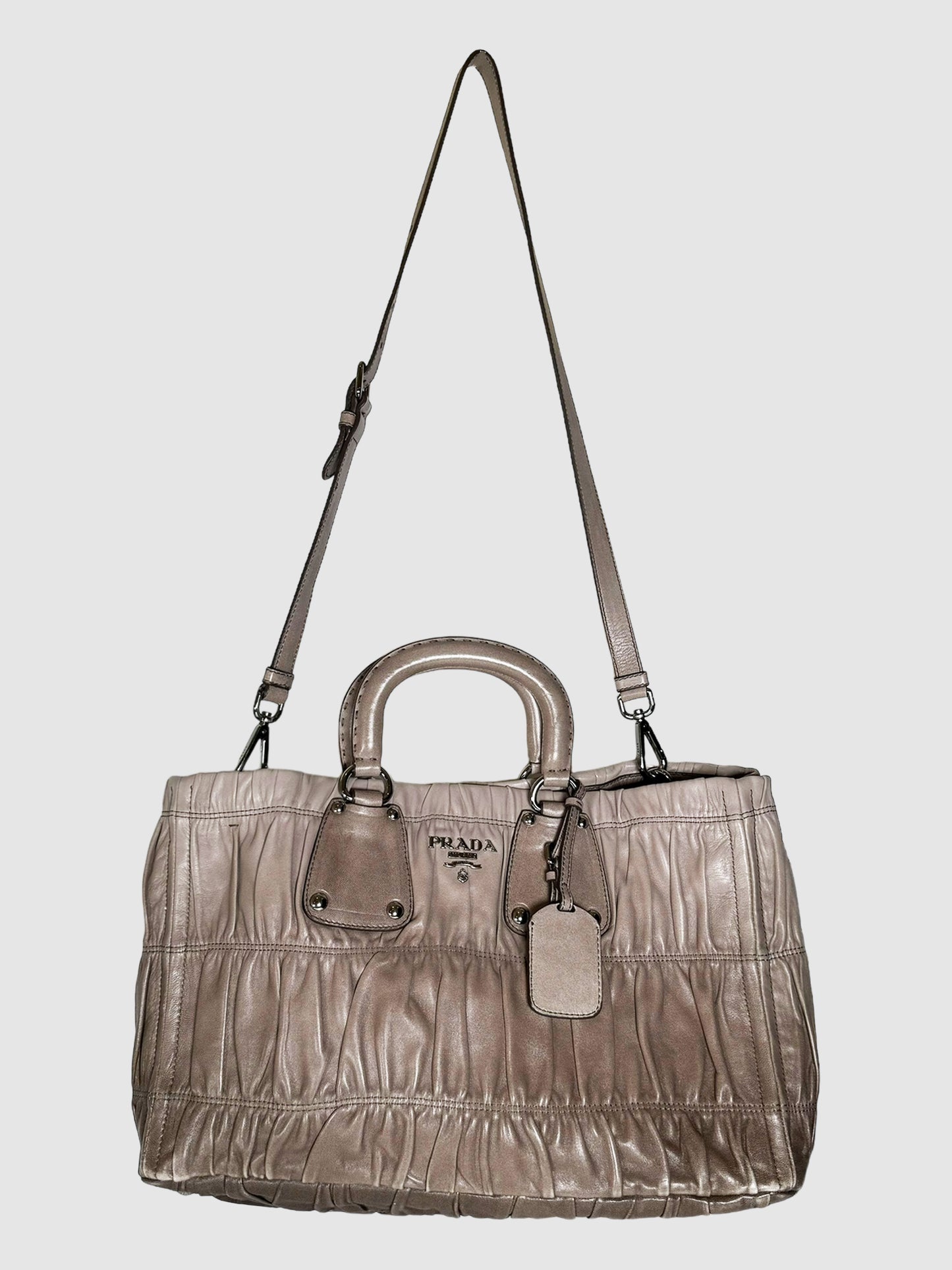 Prada 2010 Nappa Gaufre Ombré Handbag in Beige Consignment Secondhand Designer Luxury Resale Toronto Trendy