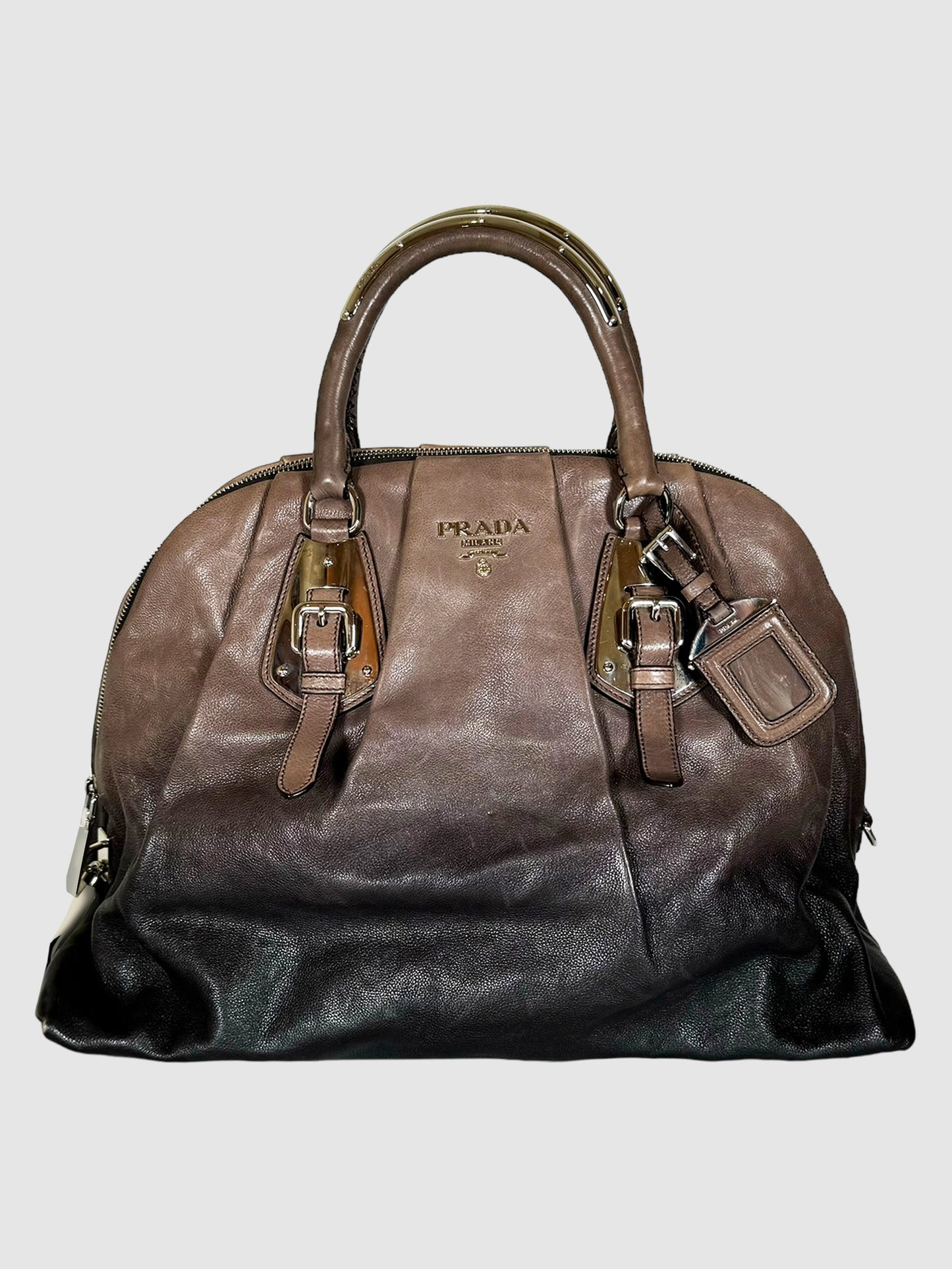 Prada 2007 Glaze Ombré Leather Dome Satchel Bag Brown and Black Consignment Secondhand Designer Luxury Resale Toronto Trendy