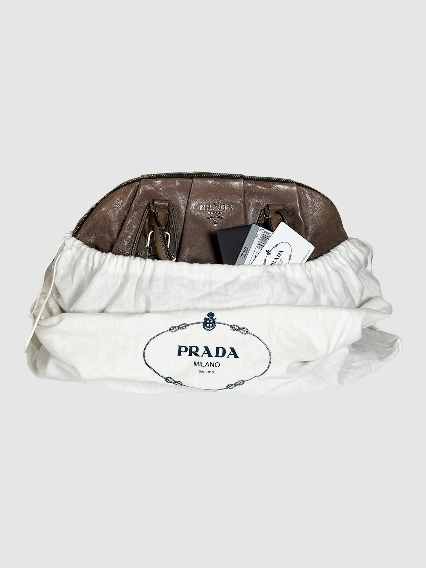 Prada 2007 Glaze Ombré Leather Dome Satchel Bag Brown and Black Consignment Secondhand Designer Luxury Resale Toronto Trendy