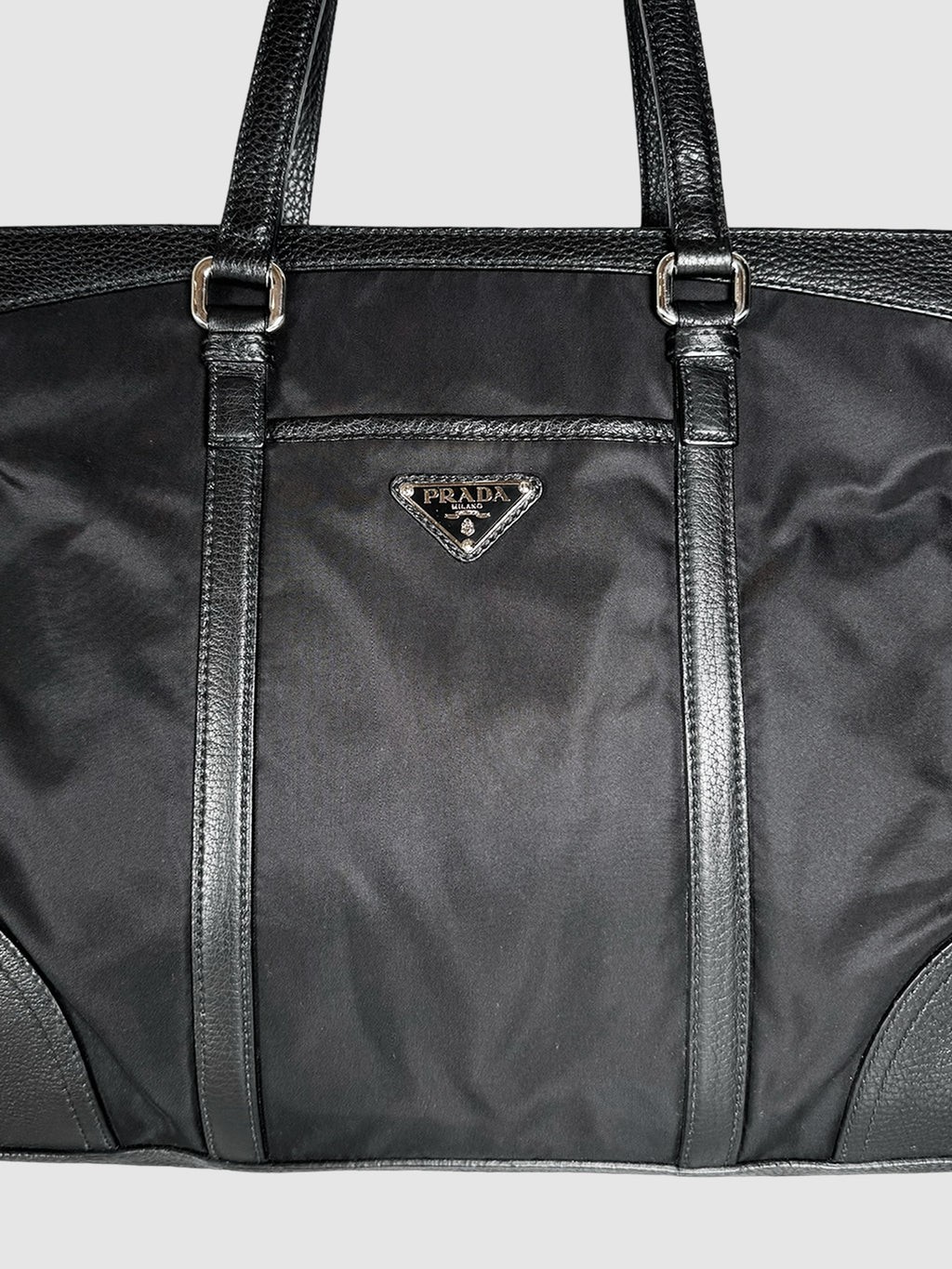 Nylon Leather Trim Tote Bag