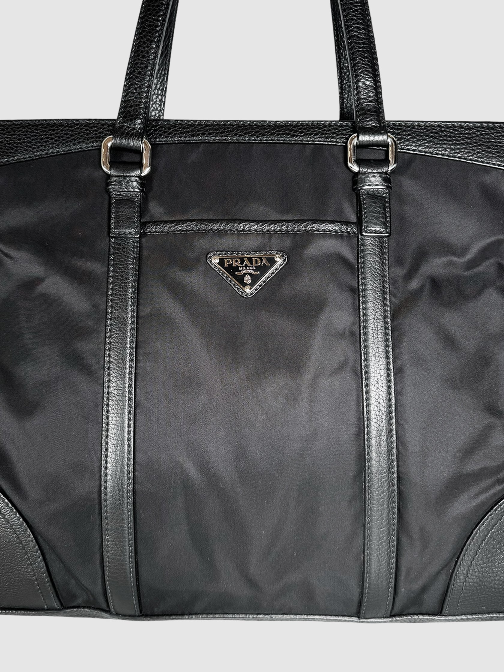 Nylon Leather Trim Tote Bag
