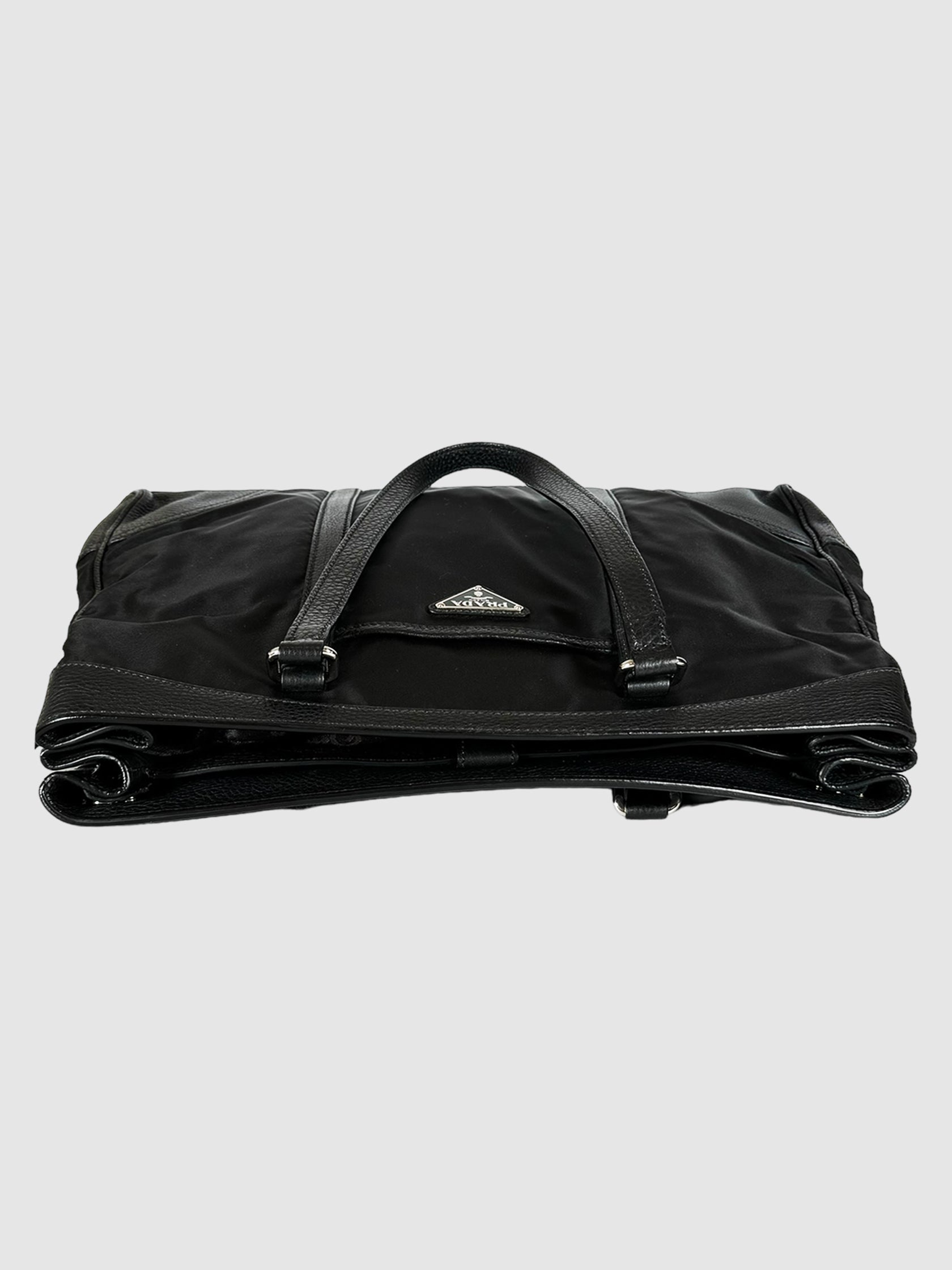 Nylon Leather Trim Tote Bag