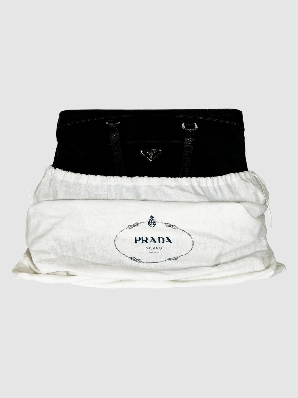 Prada Nylon Leather Trim Tote Bag in Black Consignment Secondhand Designer Luxury Resale Toronto Trendy