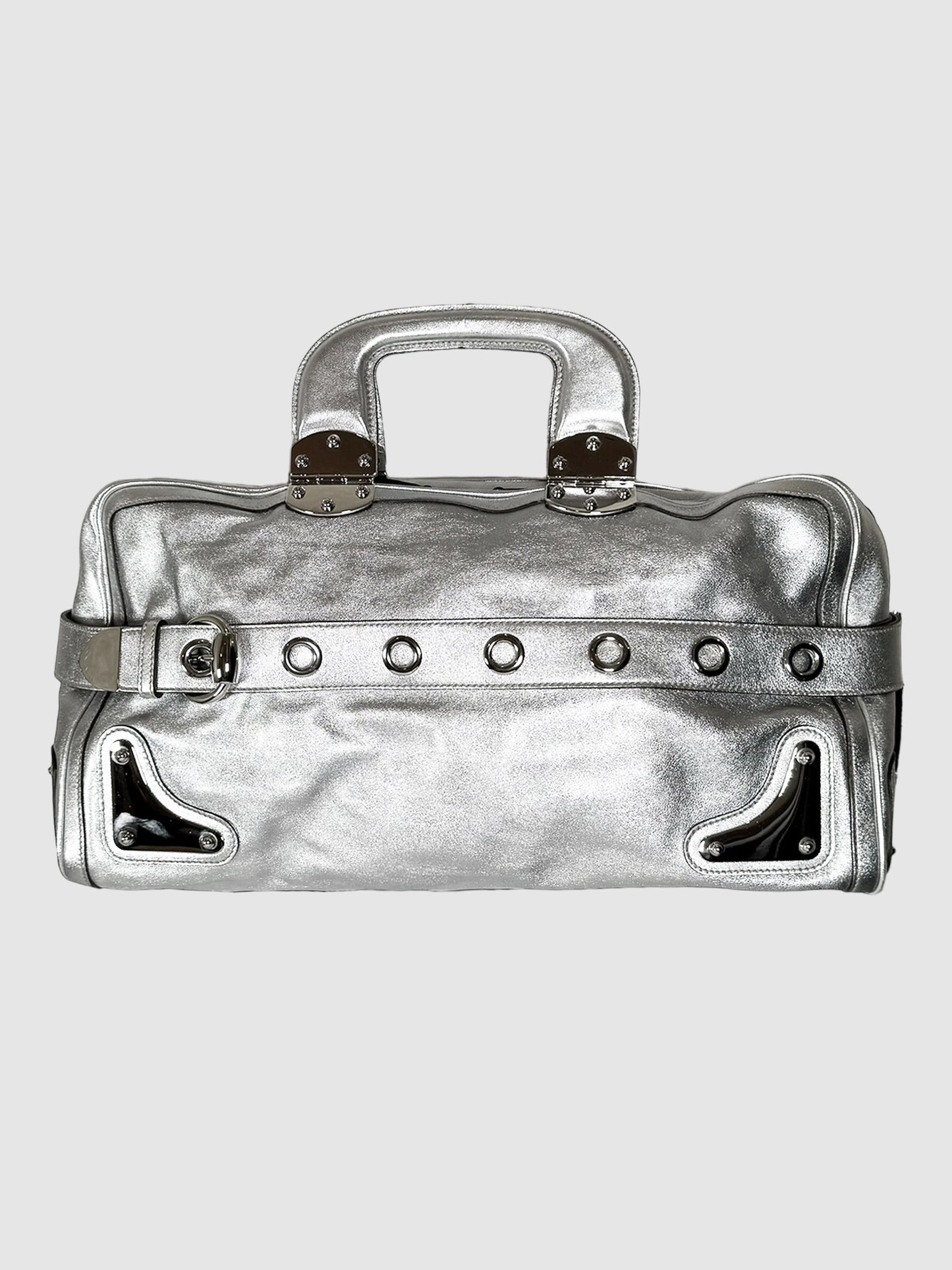 Gucci Metallic Calfskin Romy Boston Bag in Silver Consignment Secondhand Designer Luxury Resale Toronto Trendy