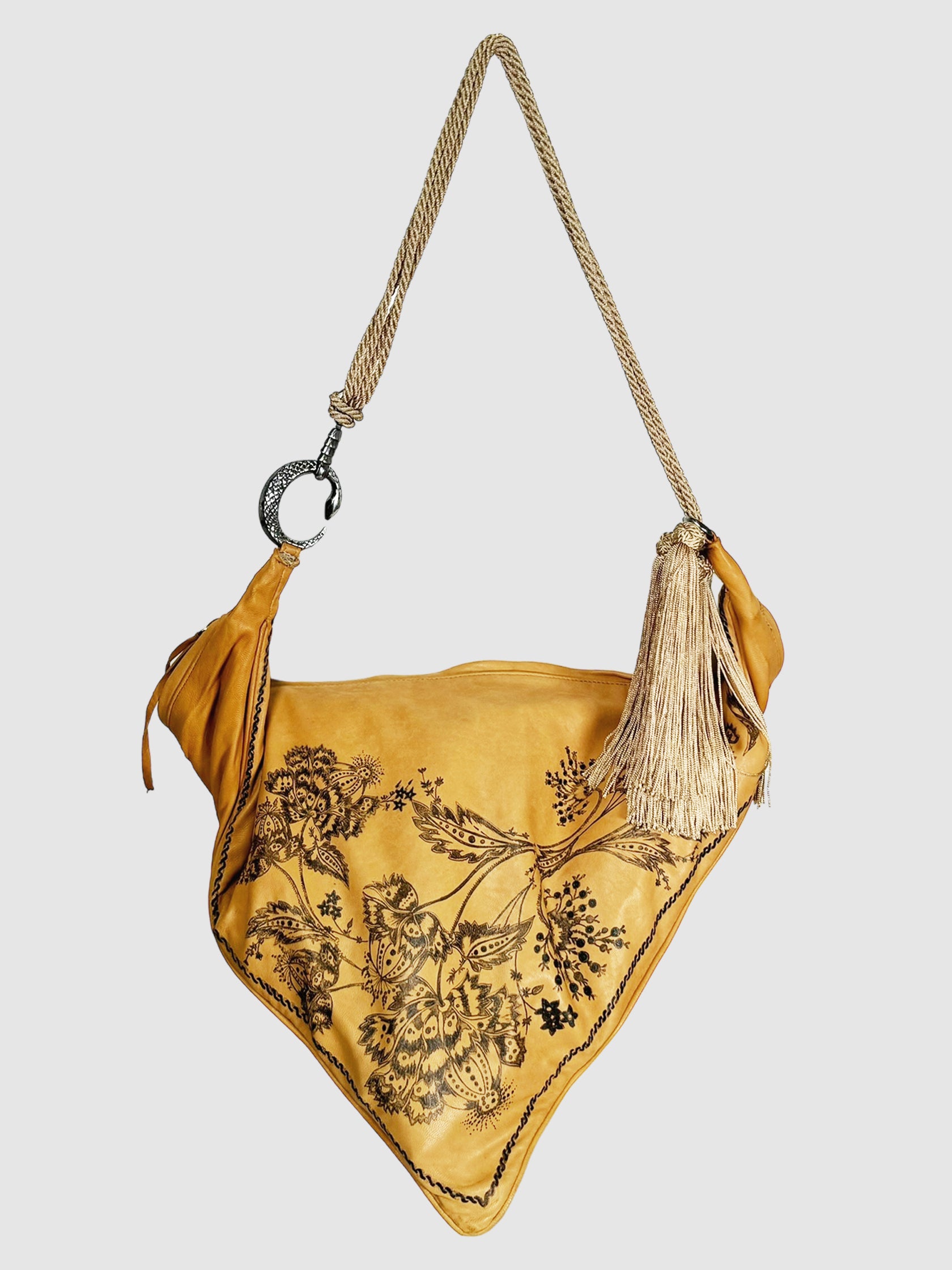 Roberto Cavalli Triangular Leather Shoulder Bag in Mustard Yellow Consignment Secondhand Designer Luxury Resale Toronto Trendy Vintage