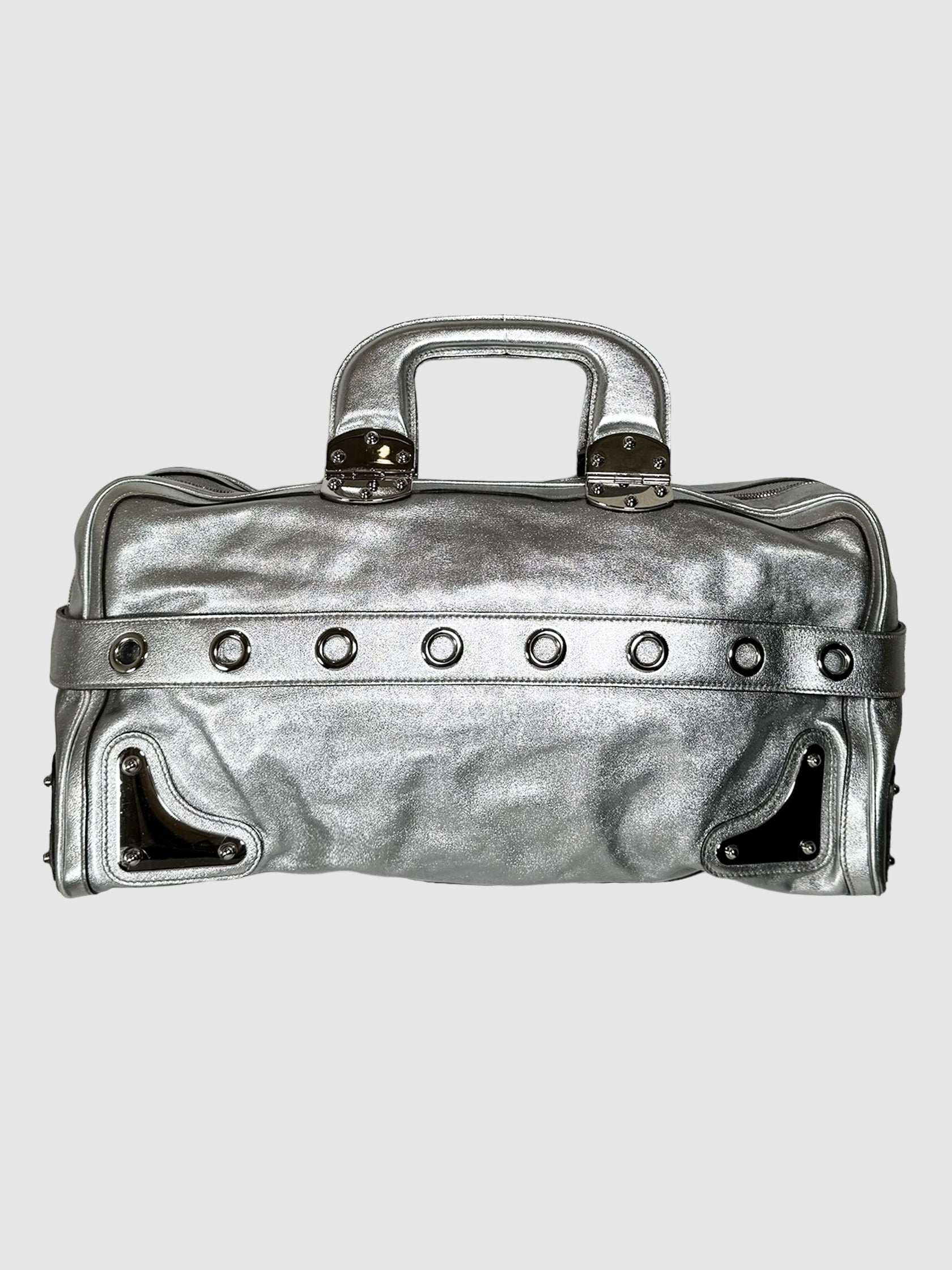 Gucci Metallic Calfskin Romy Boston Bag in Silver Consignment Secondhand Designer Luxury Resale Toronto Trendy