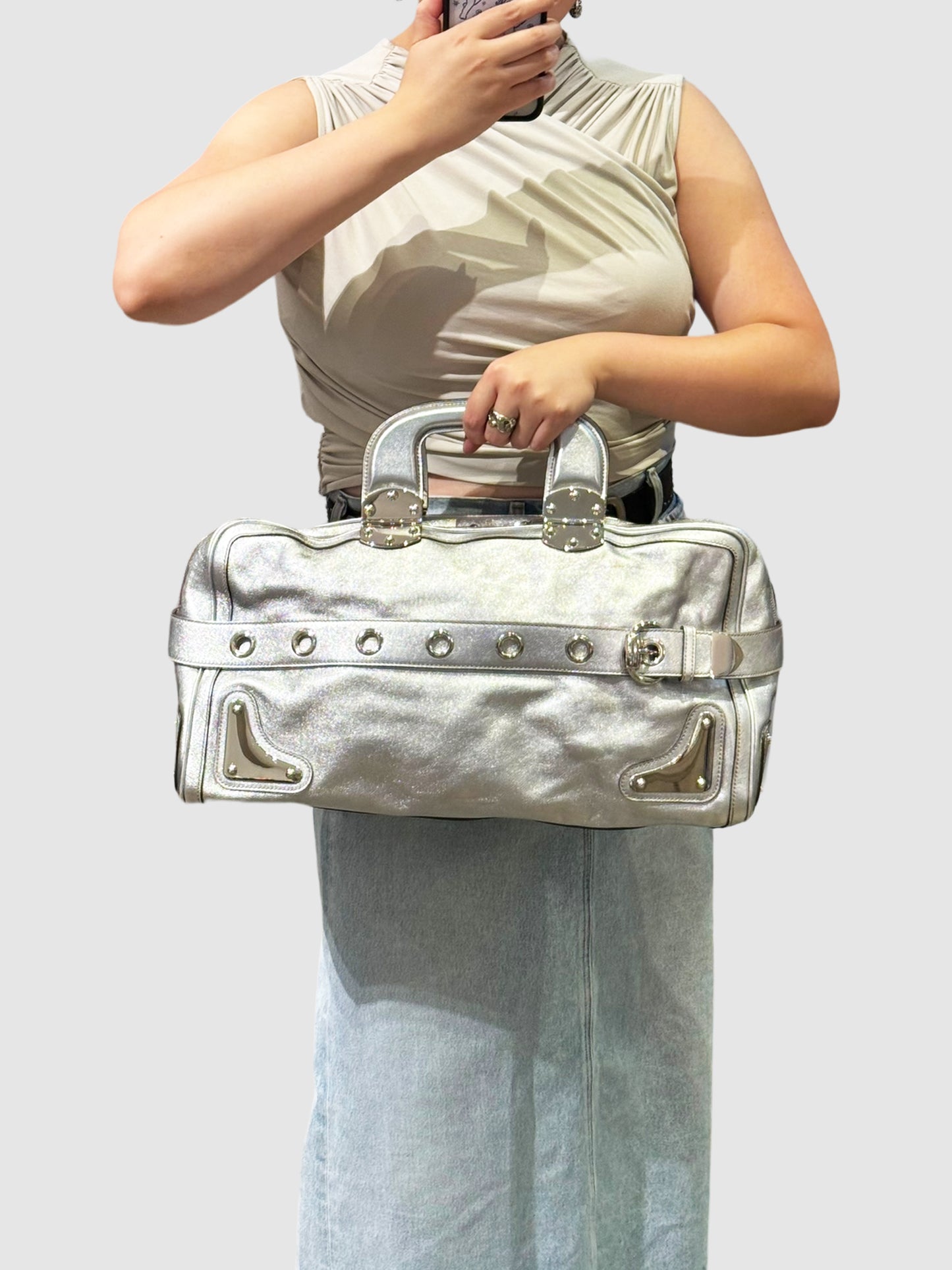 Metallic Calfskin Romy Boston Bag