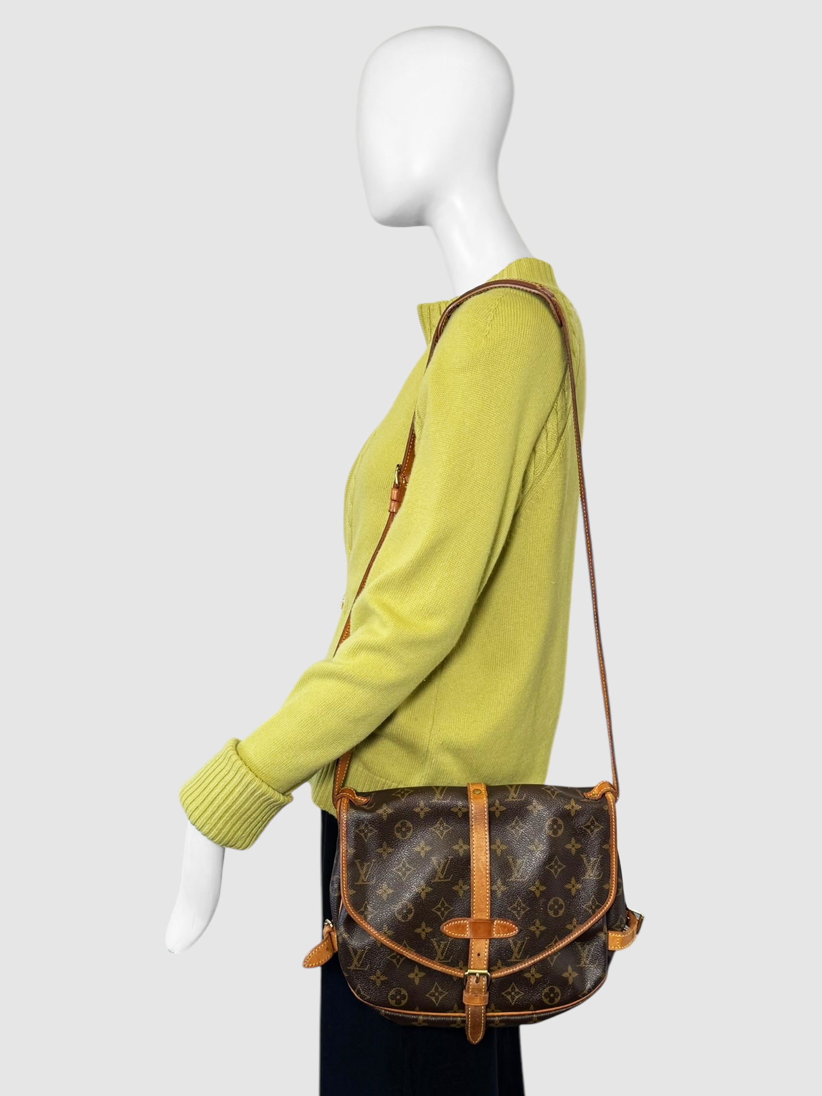 Louis Vuitton 2003 Brown Monogram Leather Saumur 30 Crossbody Bag Luxury Designer Resale Consignment Toronto Vintage Secondhand