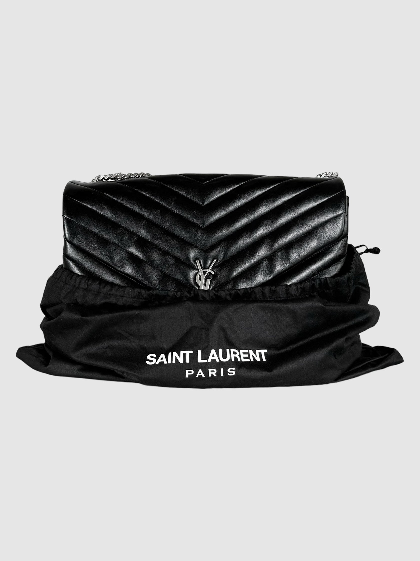 Saint Laurent Black Quilted Large Loulou Chain Satchel Bag Consignment Secondhand Designer Luxury Resale Toronto Trendy